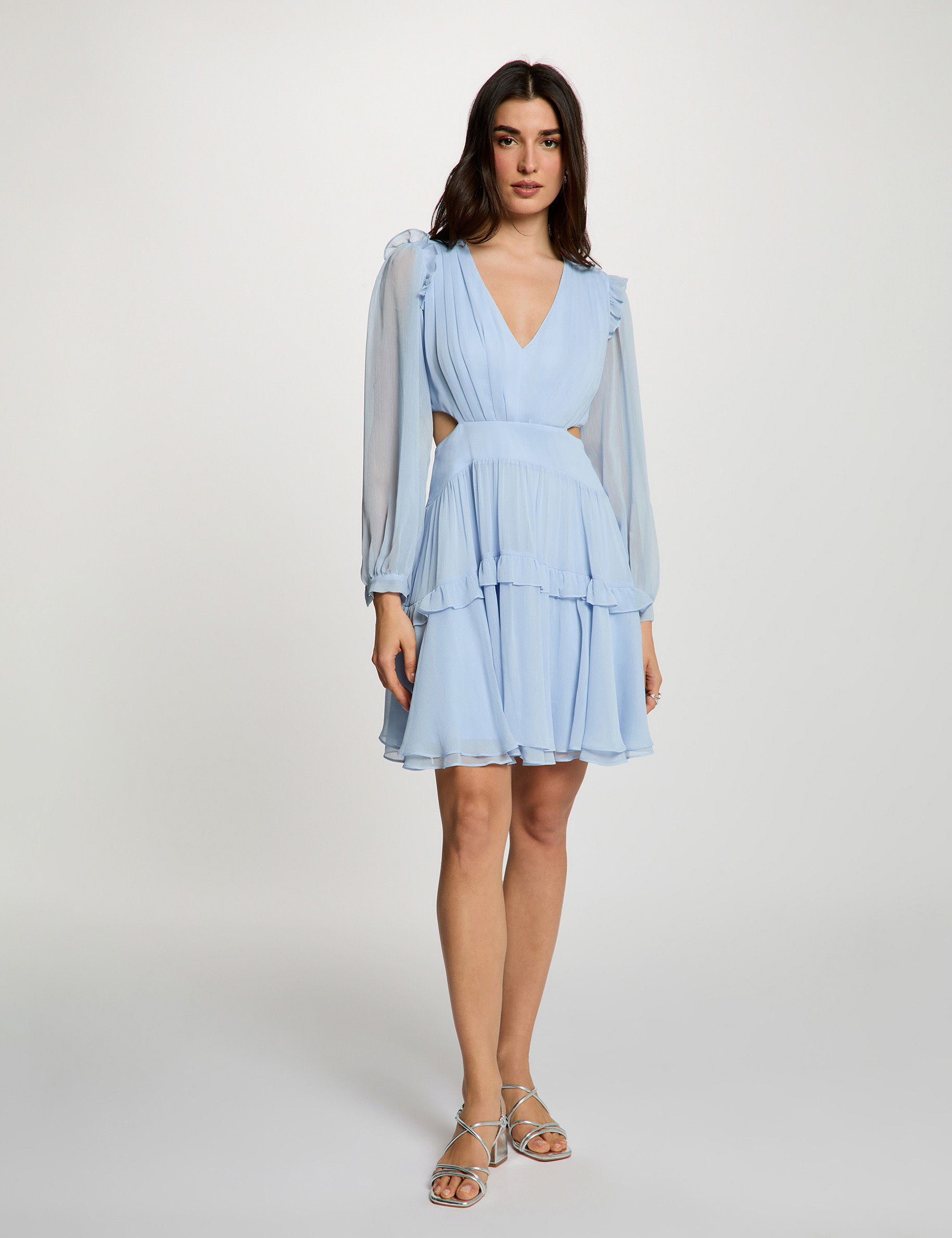 Vestido corto ajustado con escote v azul cielo mujer