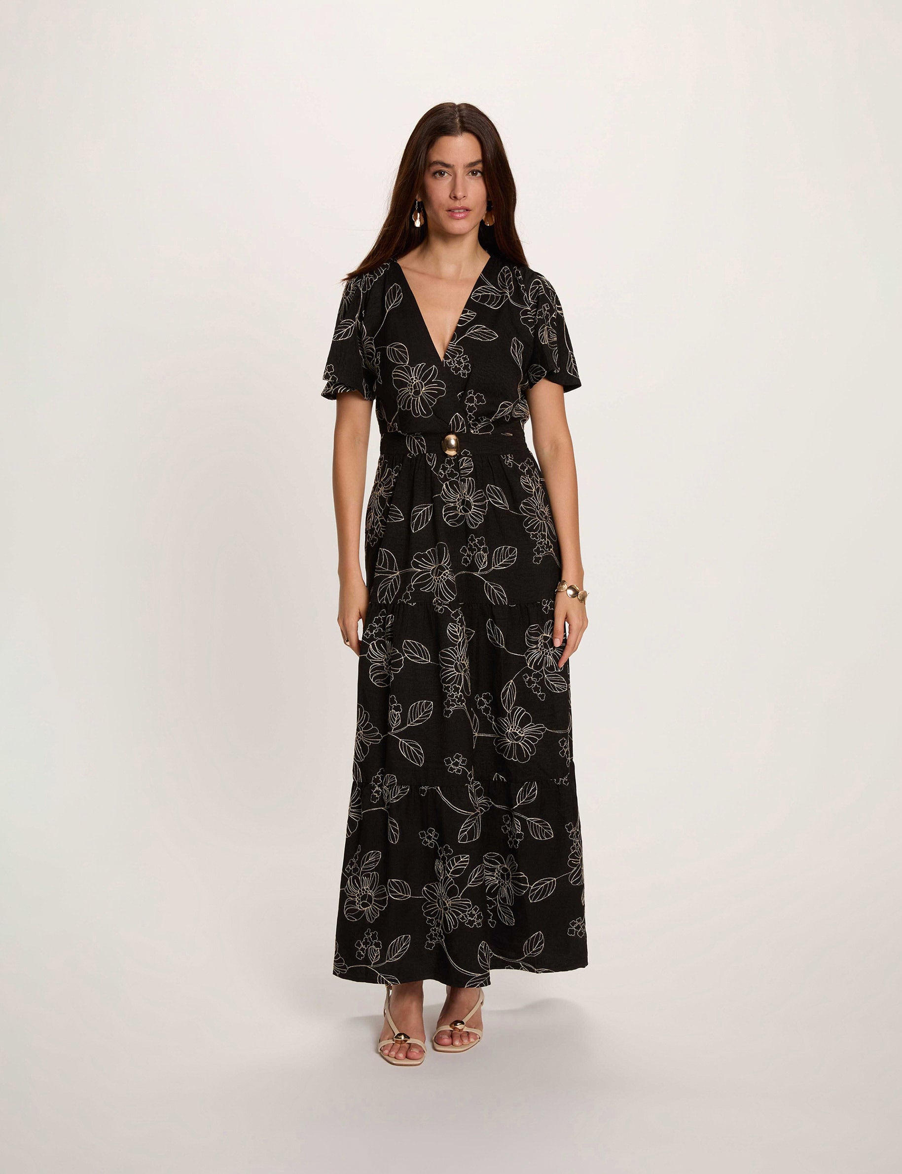 Vestido largo bordado multicolor mujer