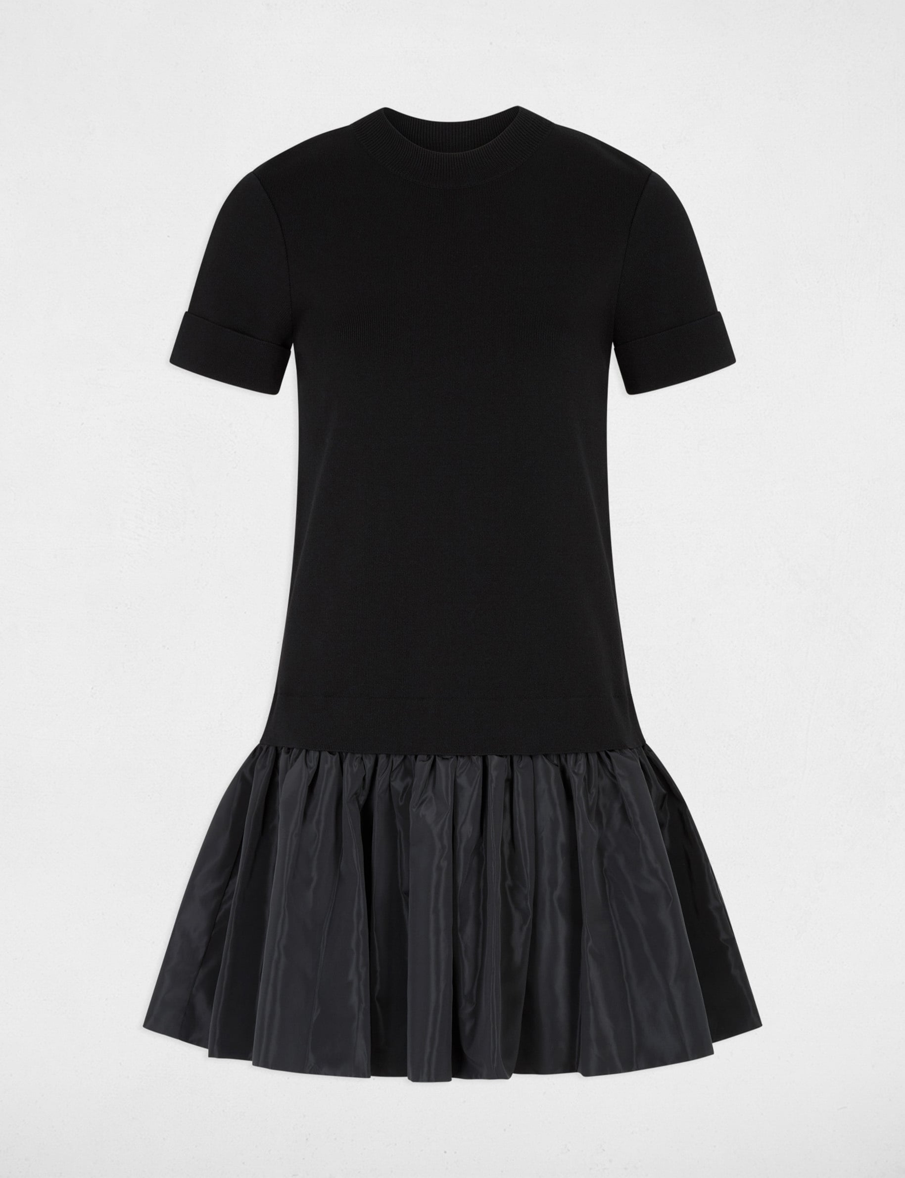 Vestido de punto mangas cortas negro mujer