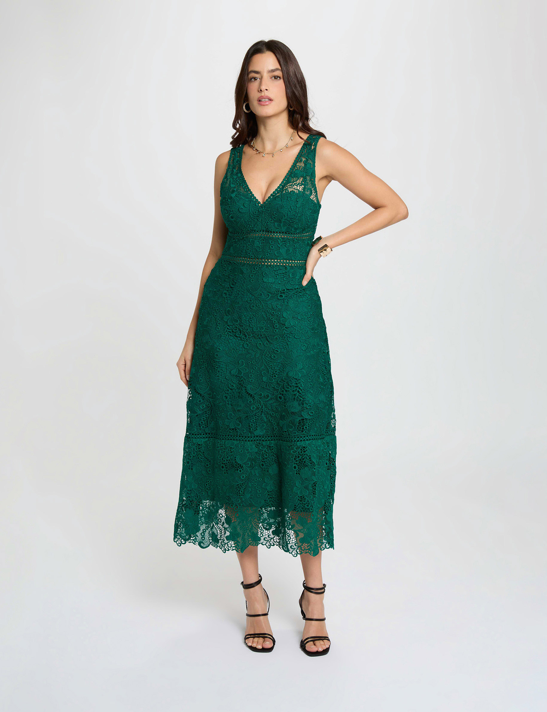 Vestido largo de encaje verde mujer