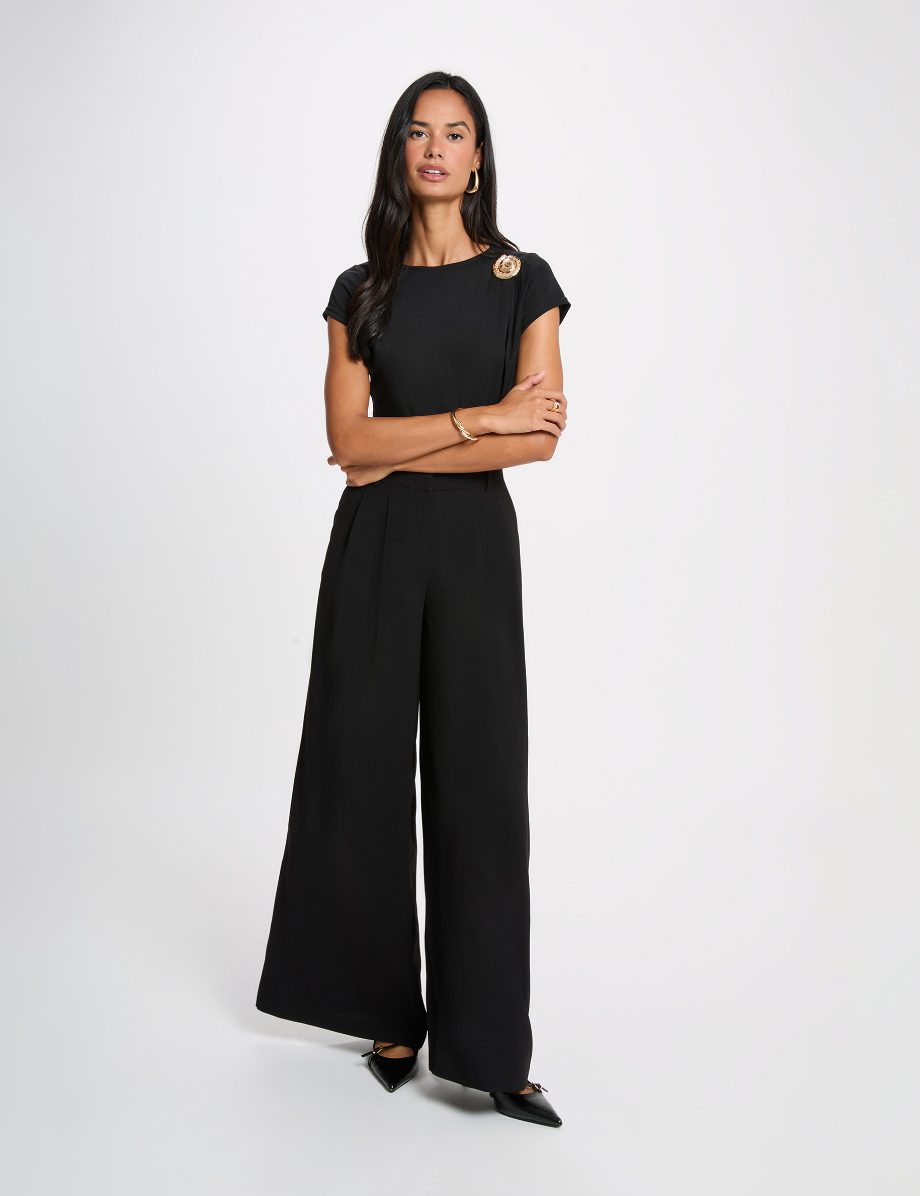 Camiseta cuello redondo negro mujer
