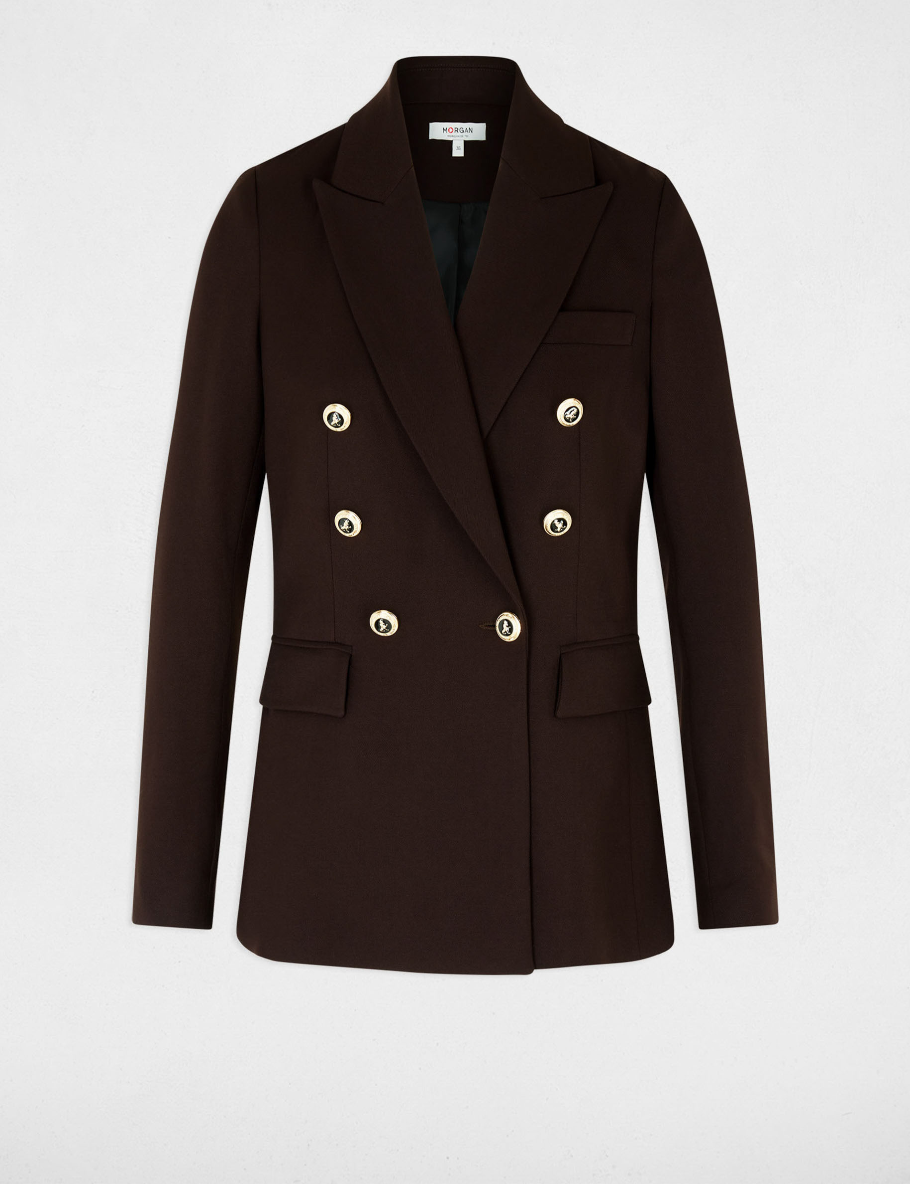 Blazer ajustado de manga larga marr&oacute;n oscuro mujer