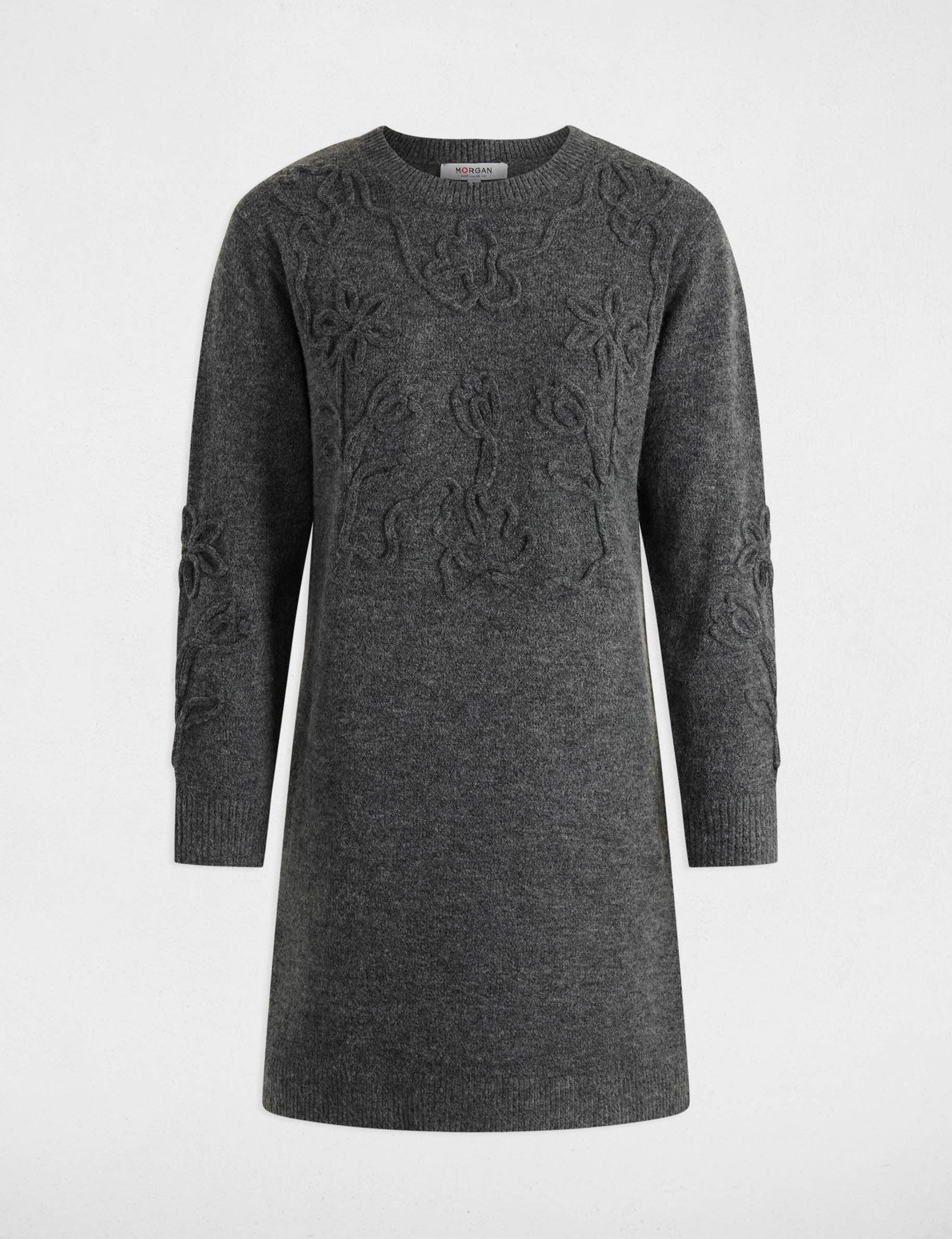 Vestido de punto manga larga gris oscuro mujer