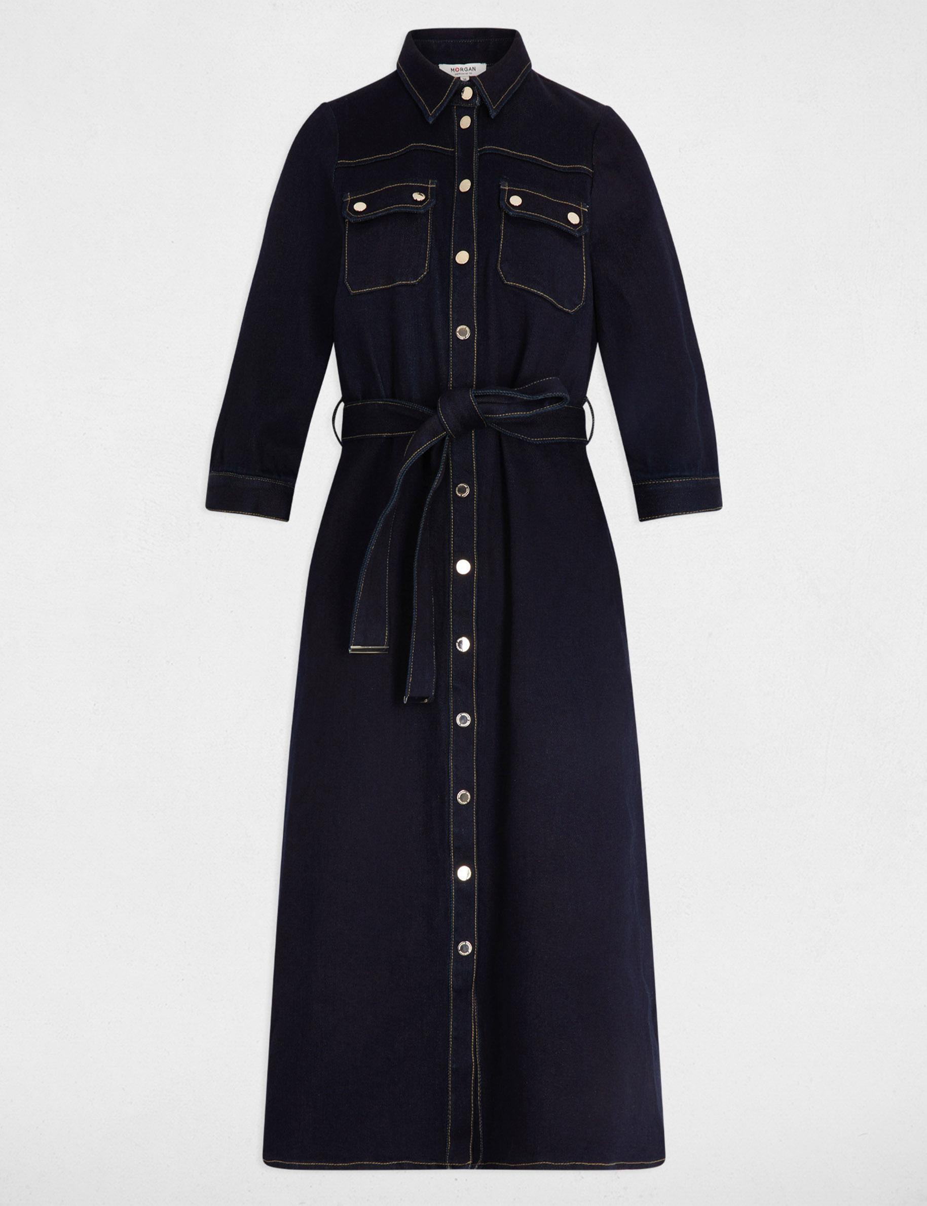 Vestido 3/4 abotonado denim crudo mujer