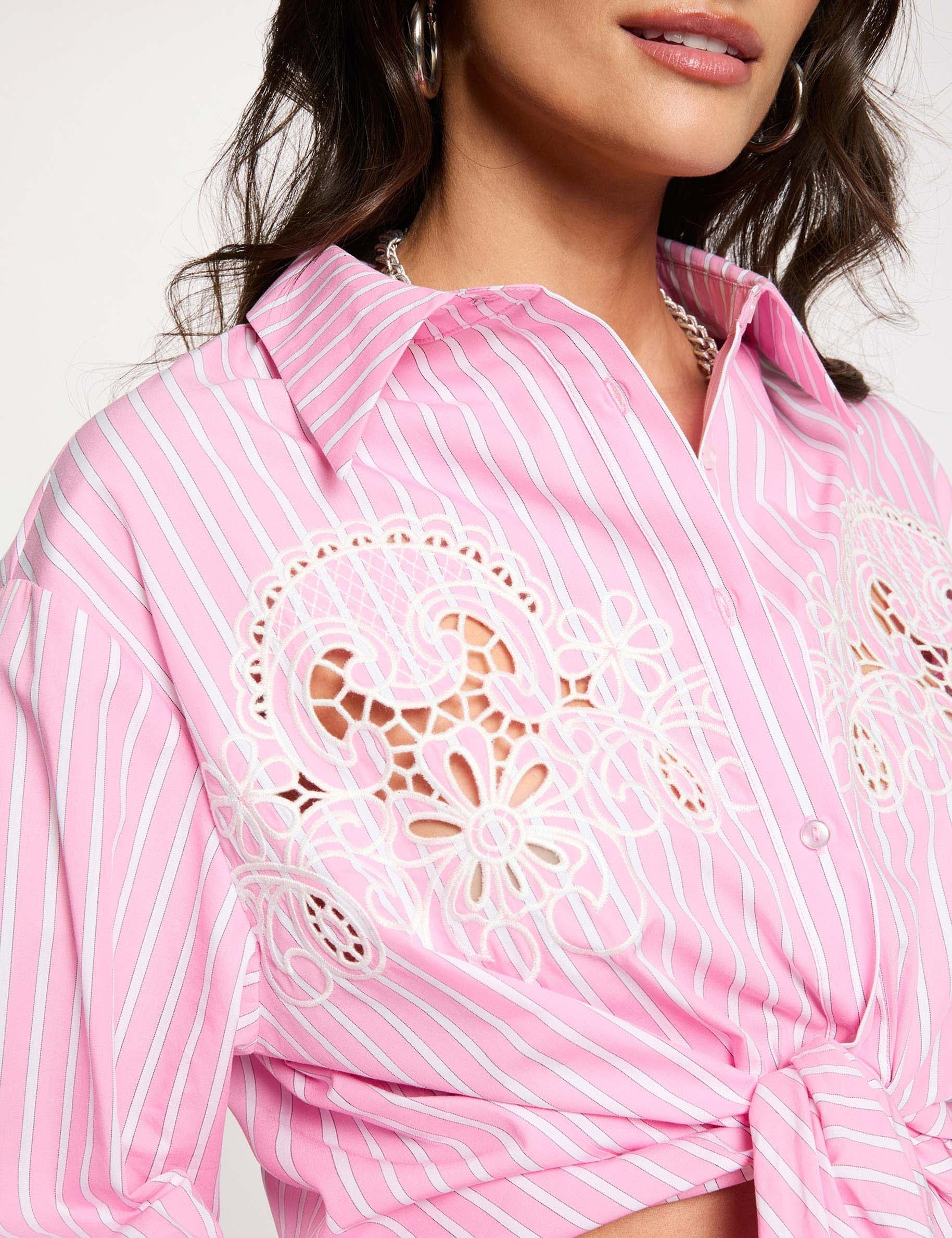 Camisa oversize de rayas rosa mujer