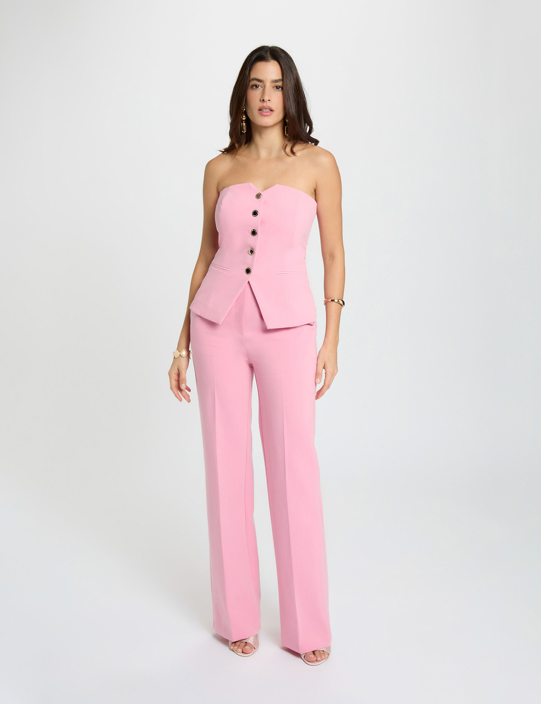 Top ajustado sin mangas rosa claro mujer