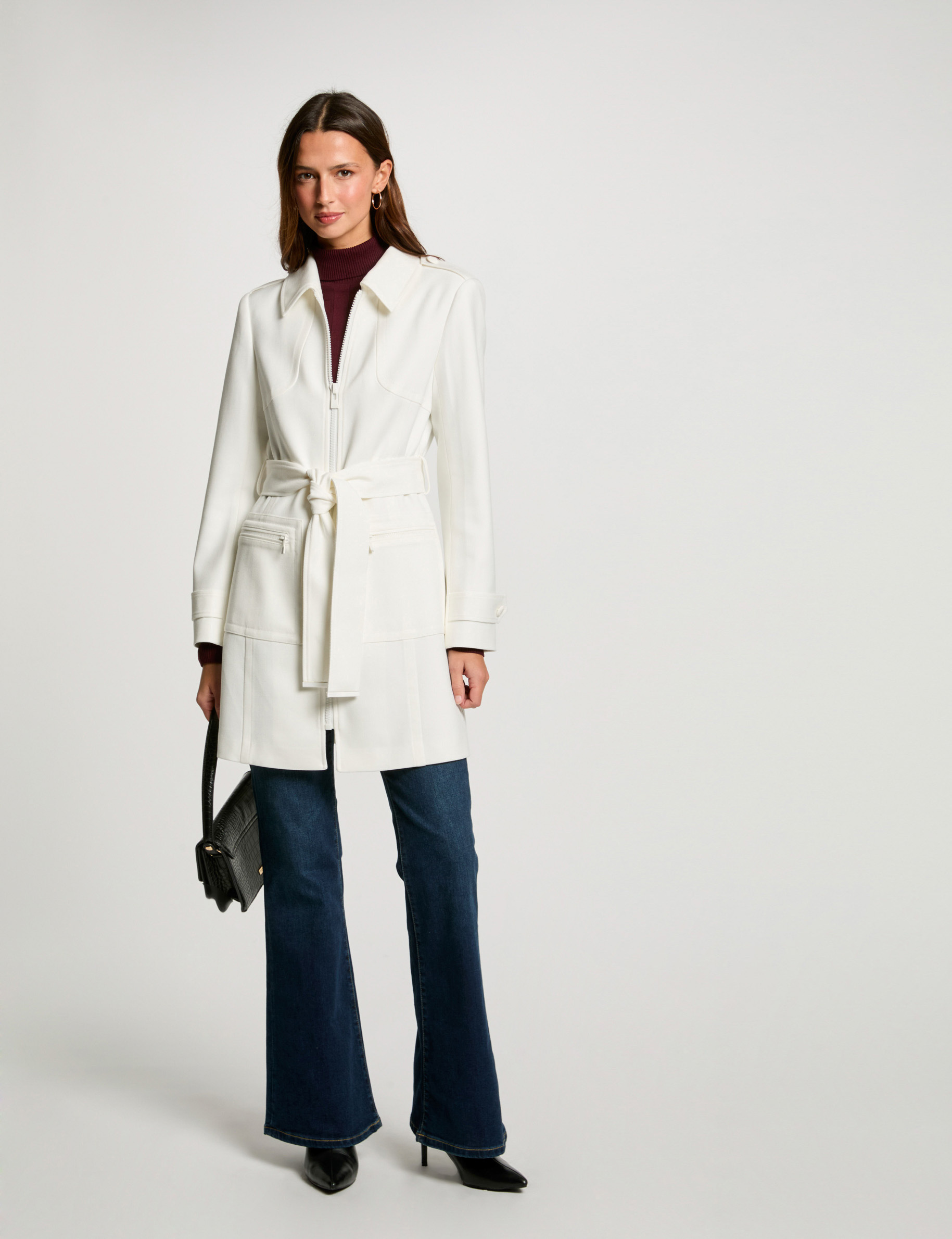 abrigo larga con cremallera blanco mujer Abrigo larga con cremallera blanco mujer