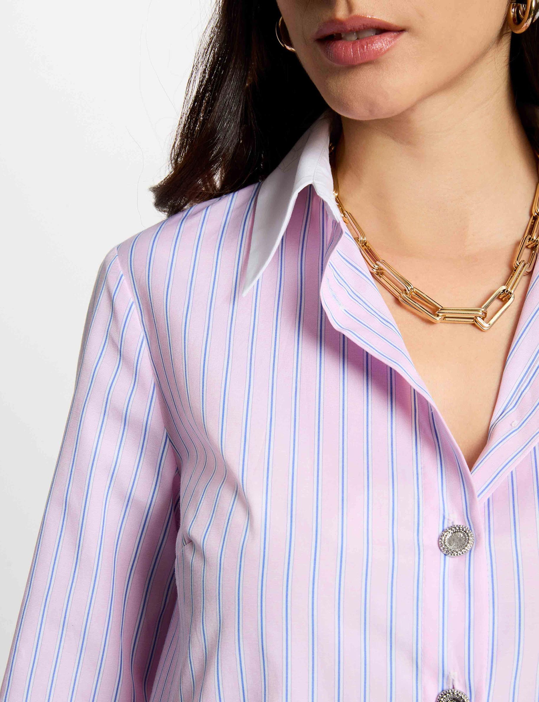 Camisa manga larga rayas rosa mujer