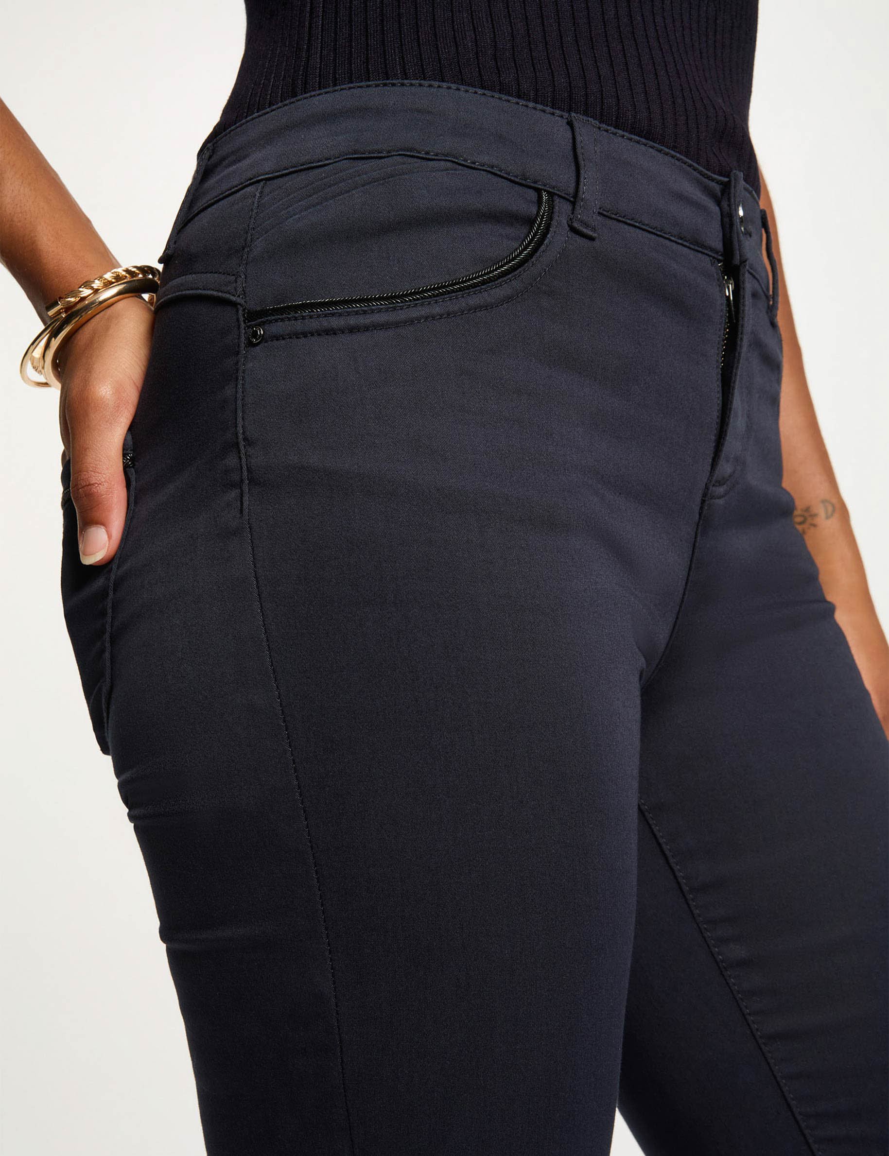 Pantalón slim encerado azul marino mujer Morgan