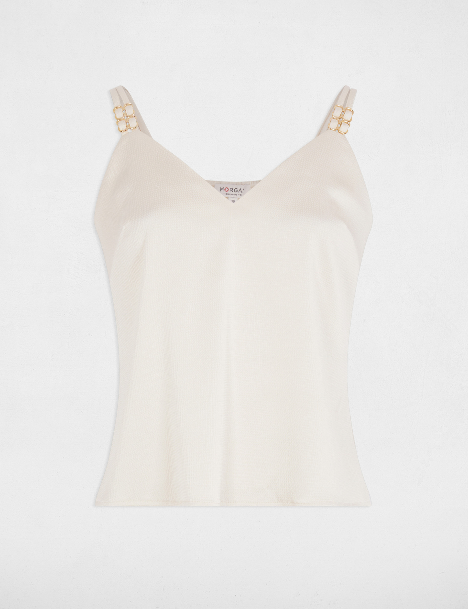 top saten con tirantes marfil mujer Top satén con tirantes marfil mujer