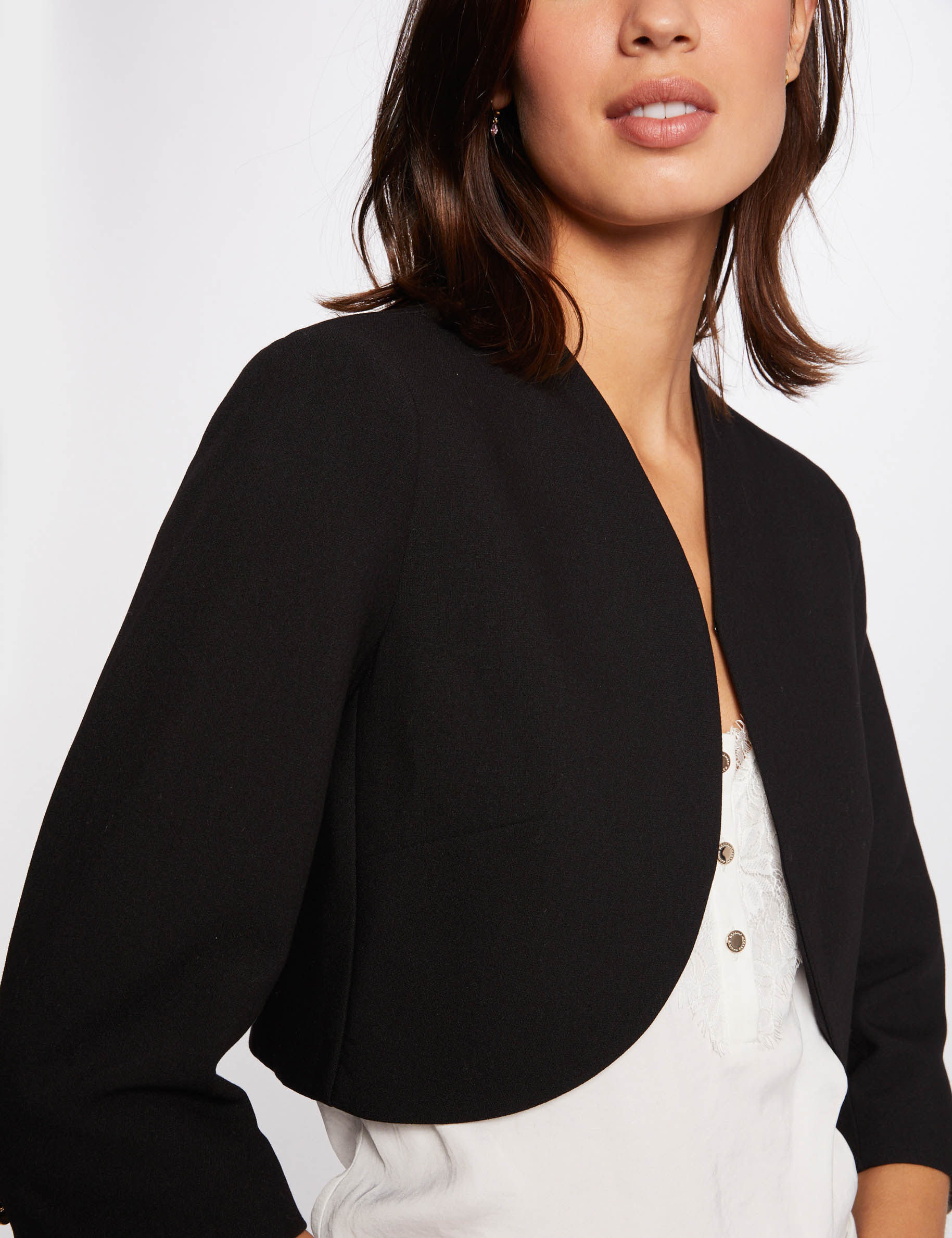 chaqueta recta con manga 34 negro mujer Chaqueta recta con manga 3/4 negro mujer