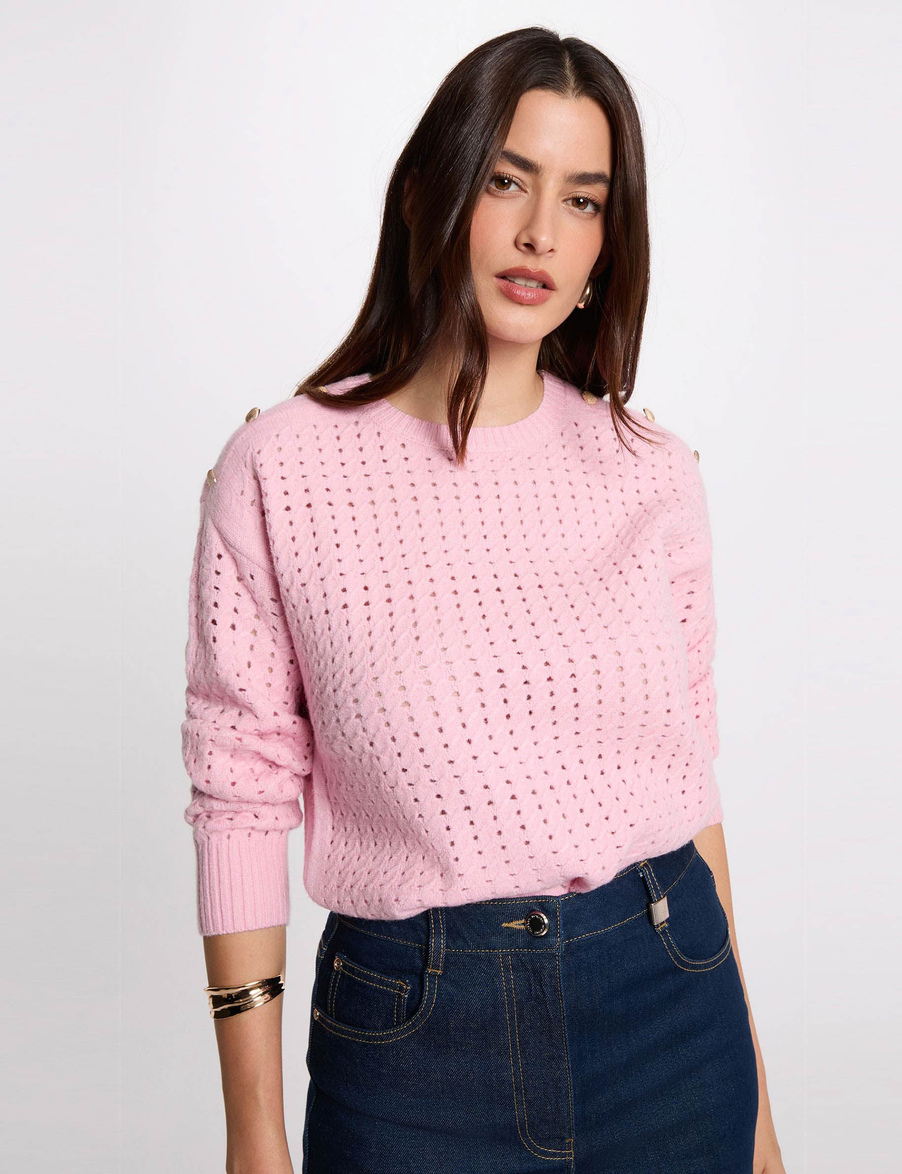 Jersey con hombros abotonados rosa claro mujer