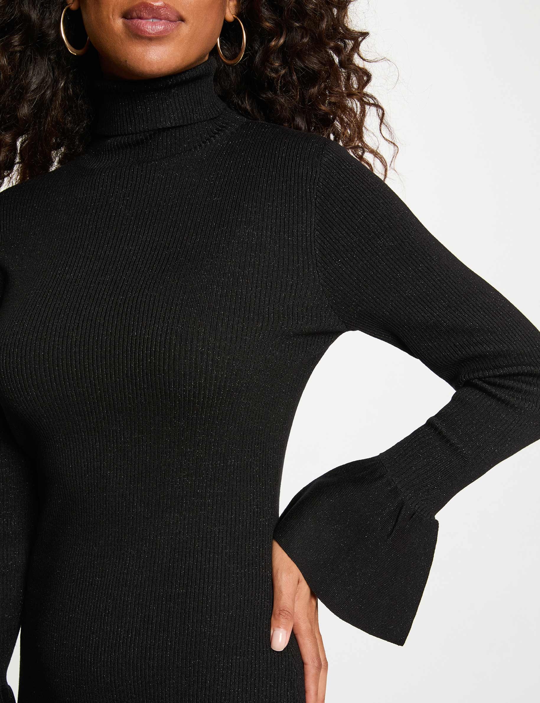 Vestido de punto con cuello alto negro mujer