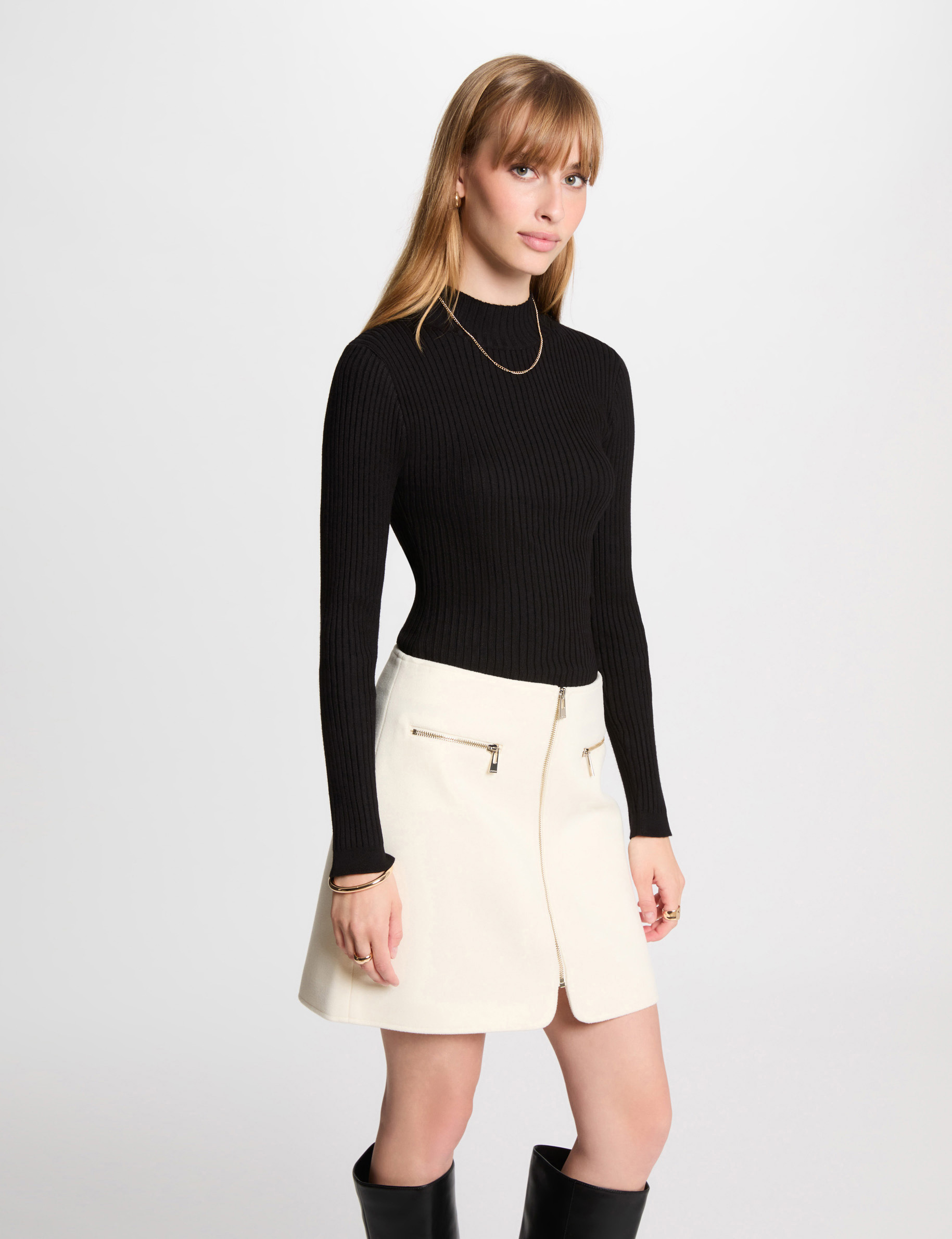 falda recta con cremallera blanco mujer Falda recta con cremallera blanco mujer