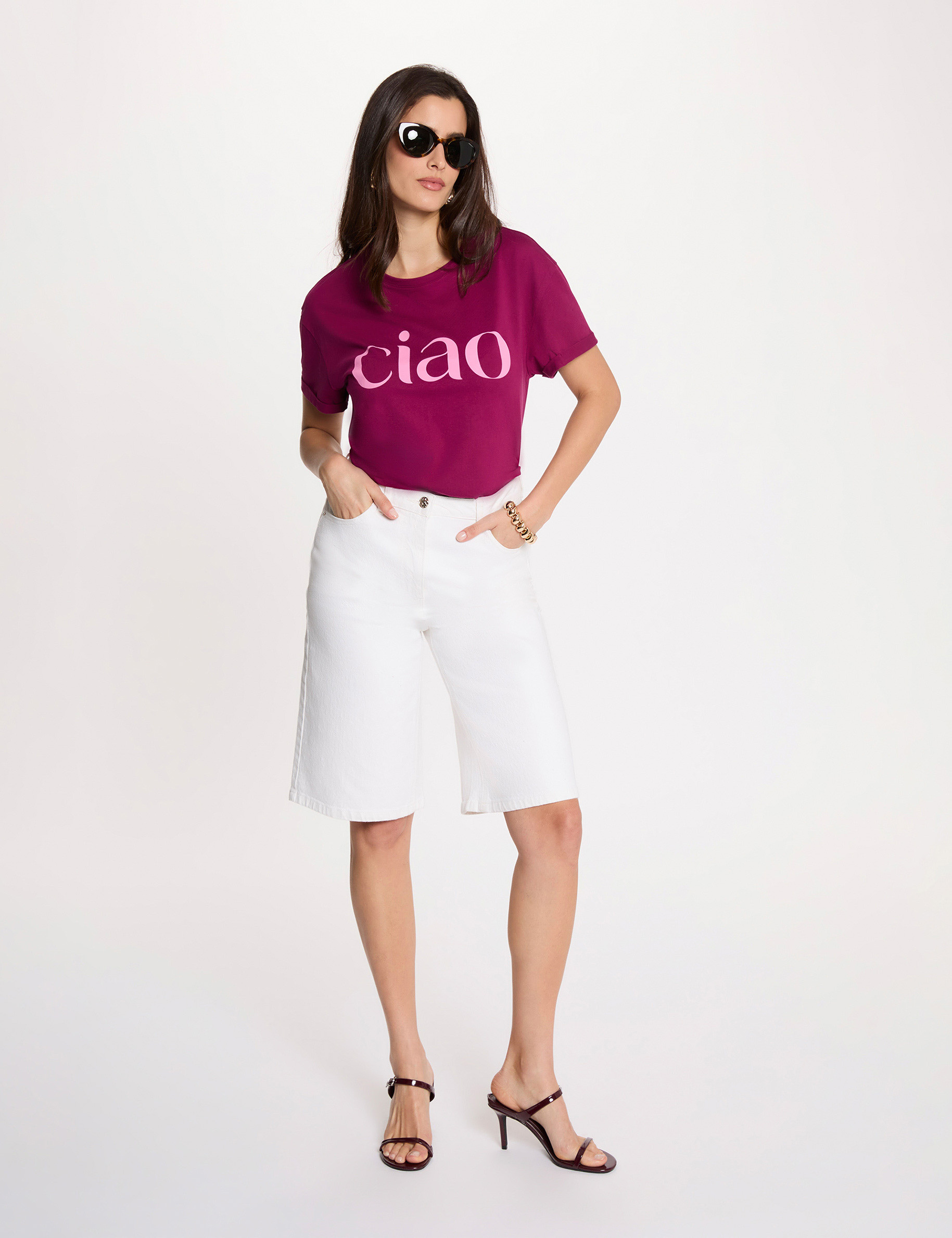 Camiseta de cuello redondo ciruela mujer