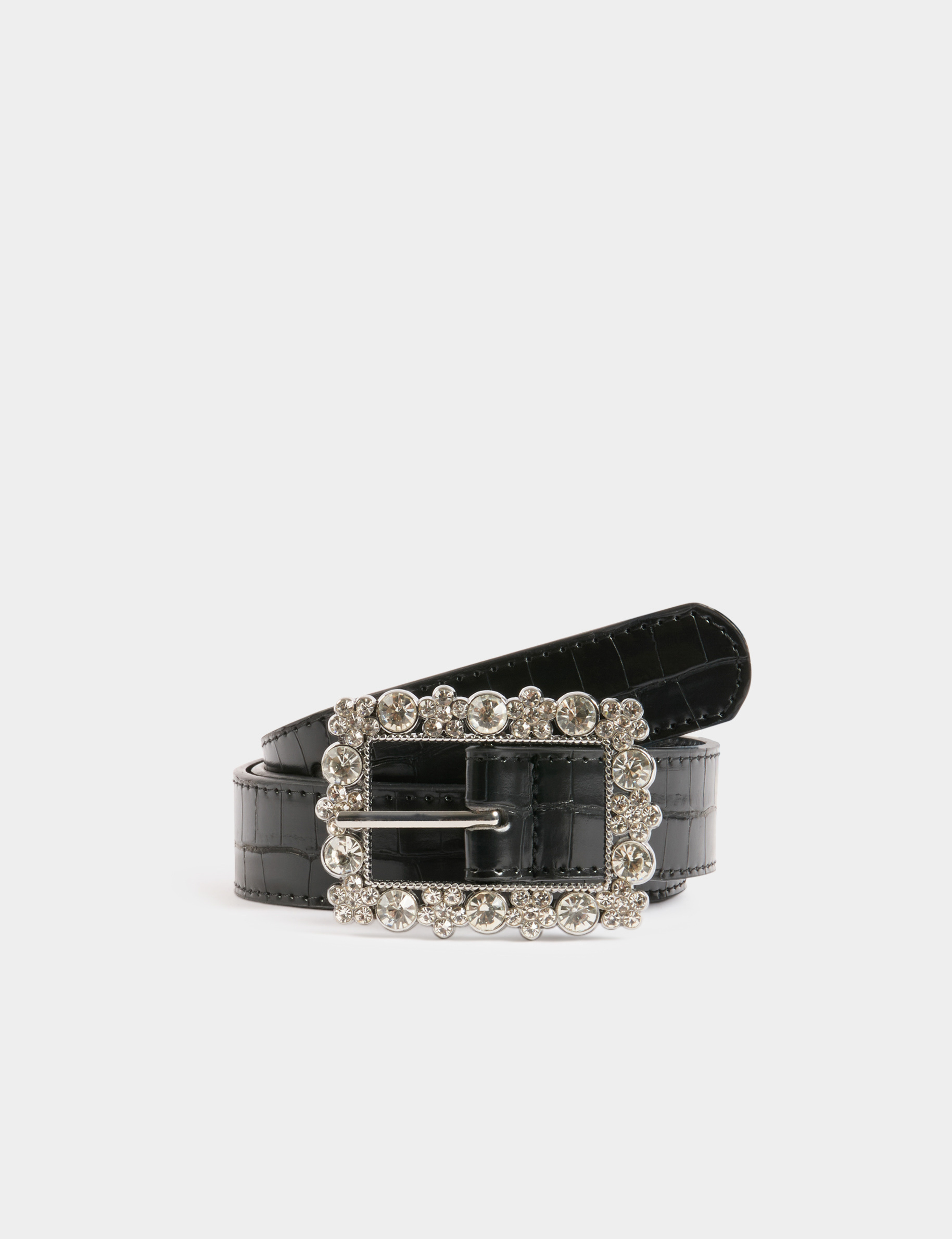 cinturon cocodrilo con strass negro mujer Cinturón cocodrilo con strass negro mujer