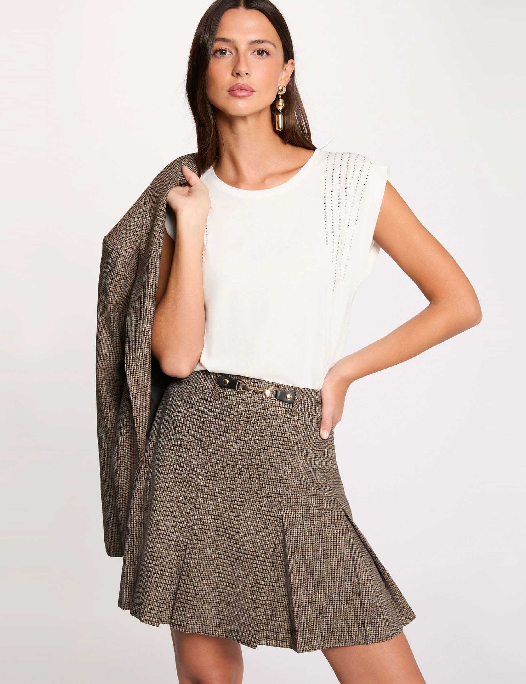 Falda corta de tweed multicolor mujer