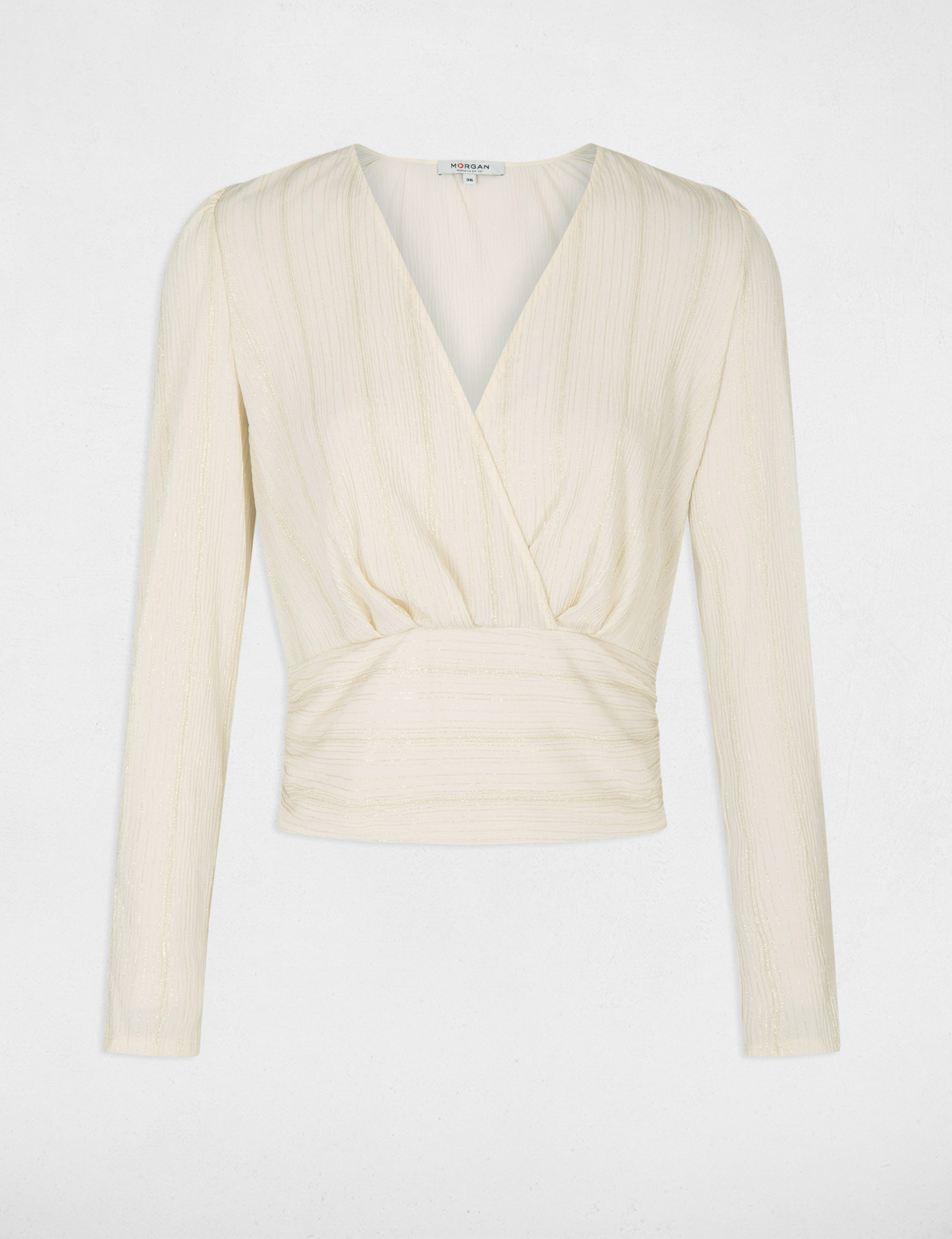 Blusa manga larga con escote cruzado crudo mujer
