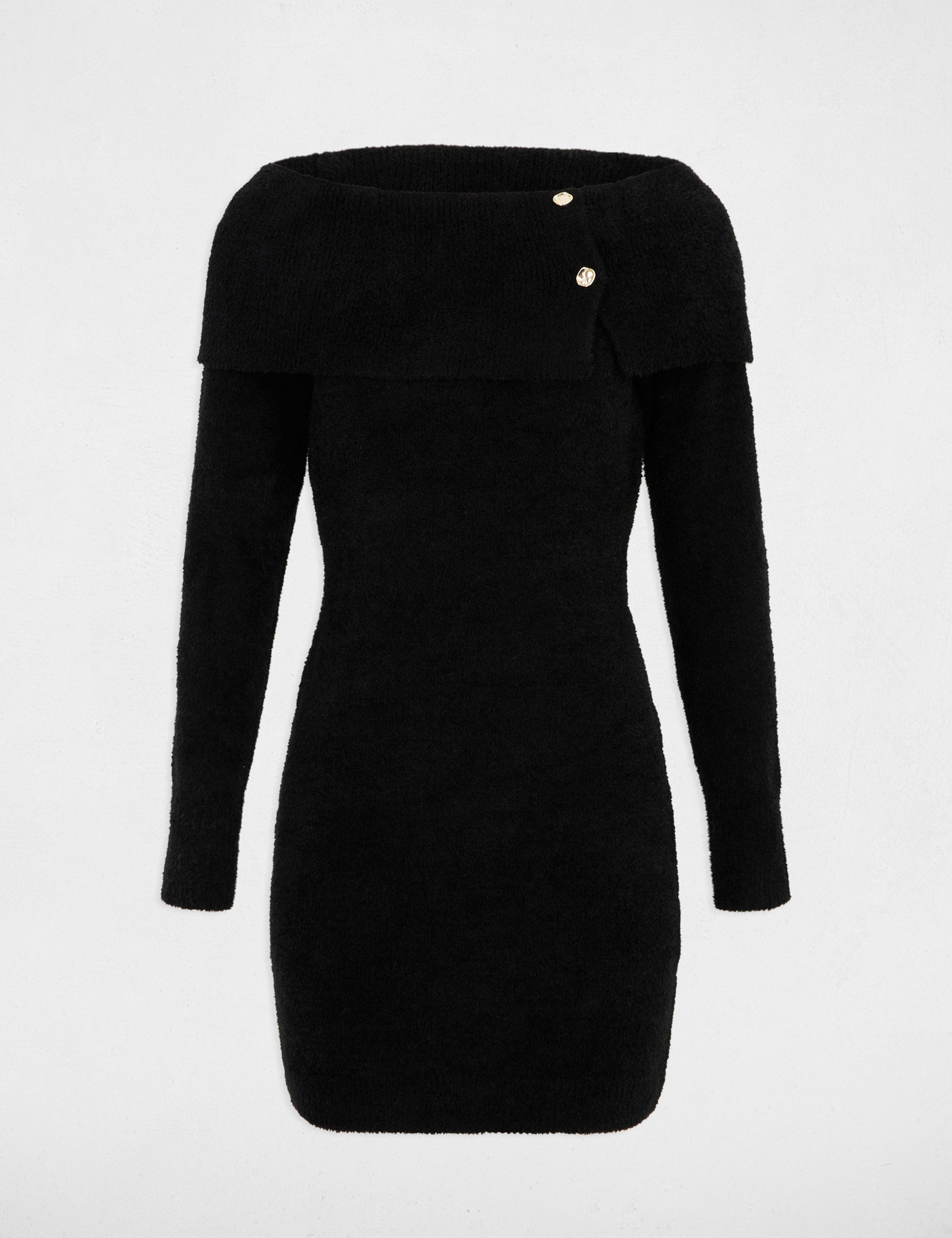 Vestido de punto con cuello bardot negro mujer