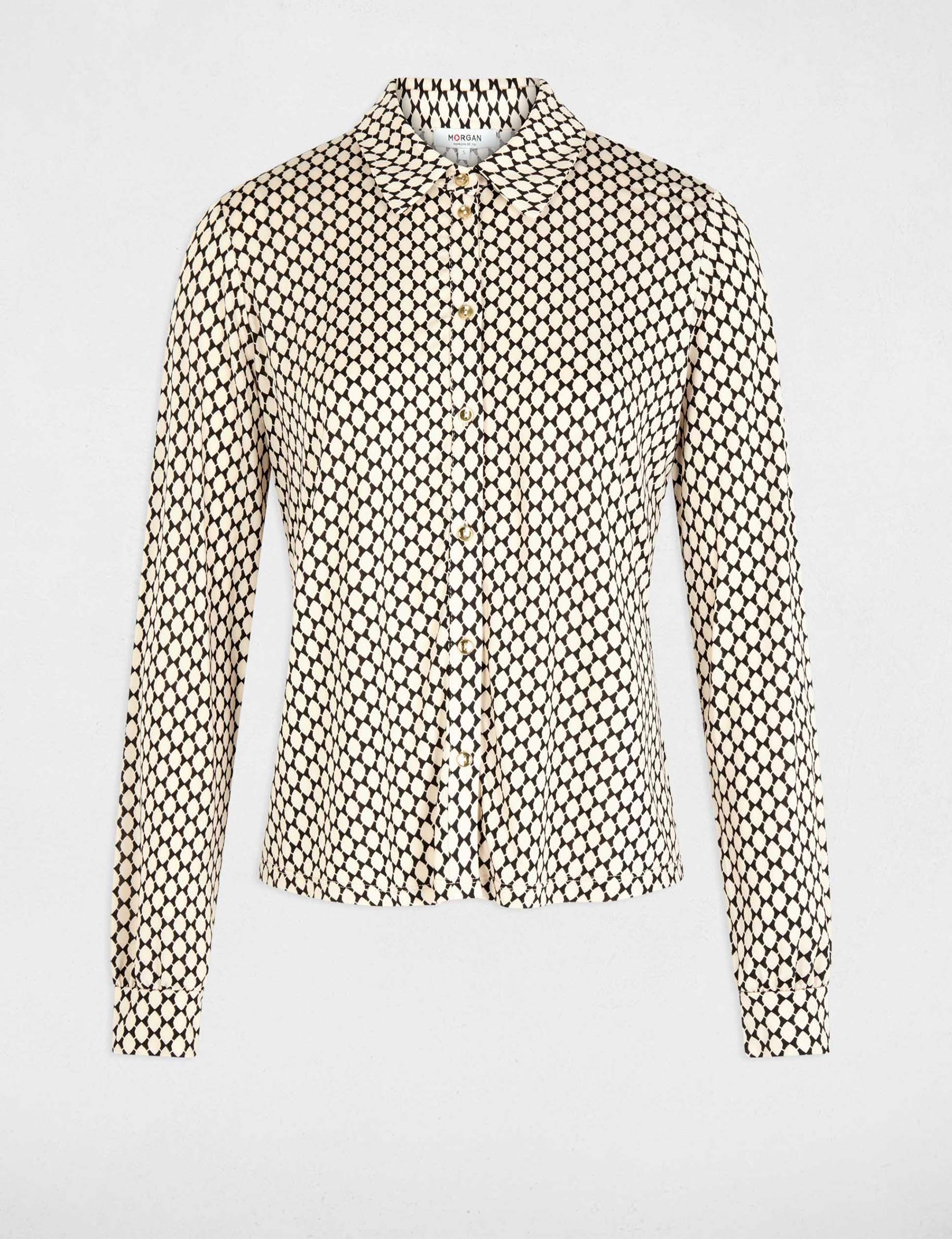 Camisa recta con cuello vuelto negro mujer