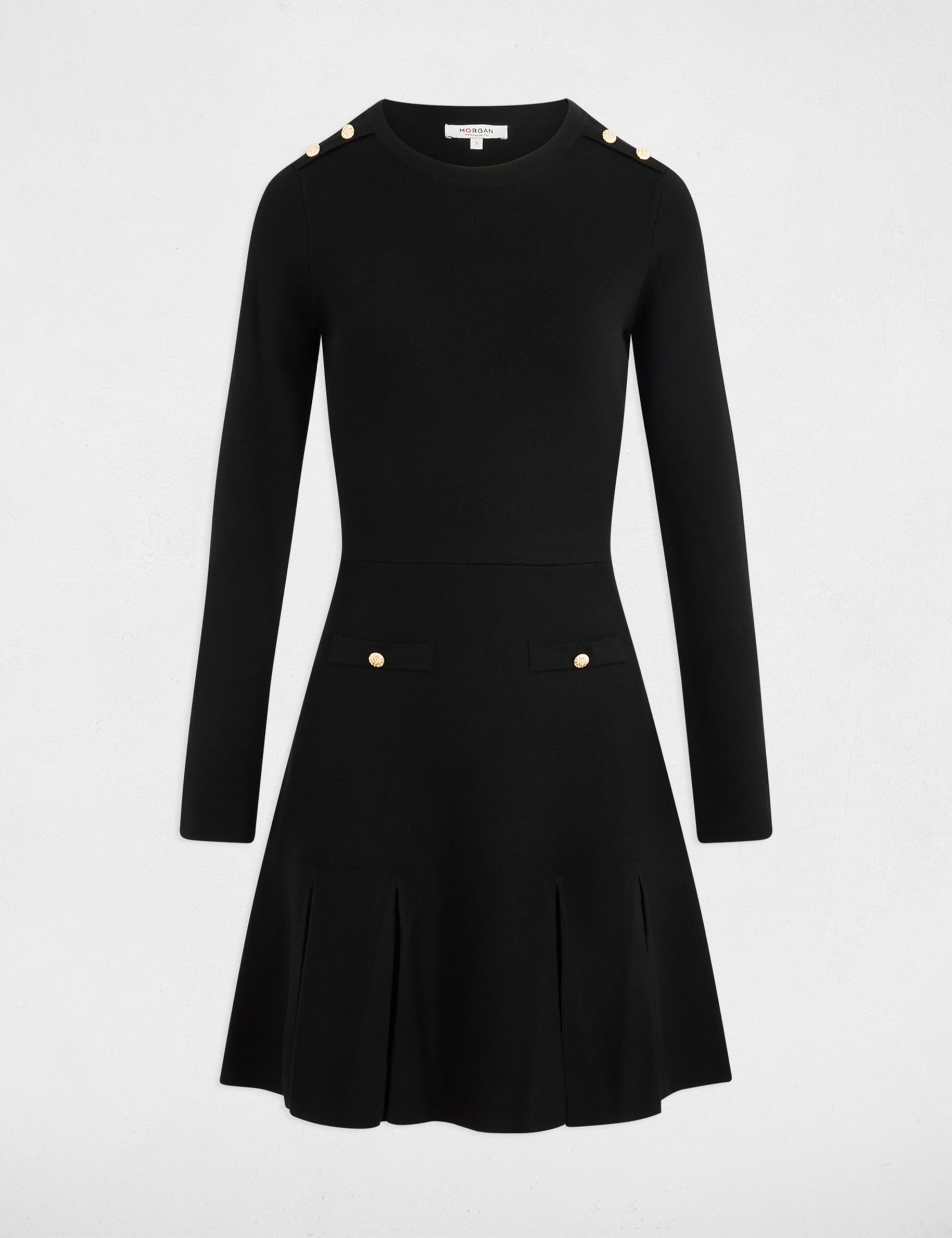 Vestido corto de punto trapezoidal negro mujer