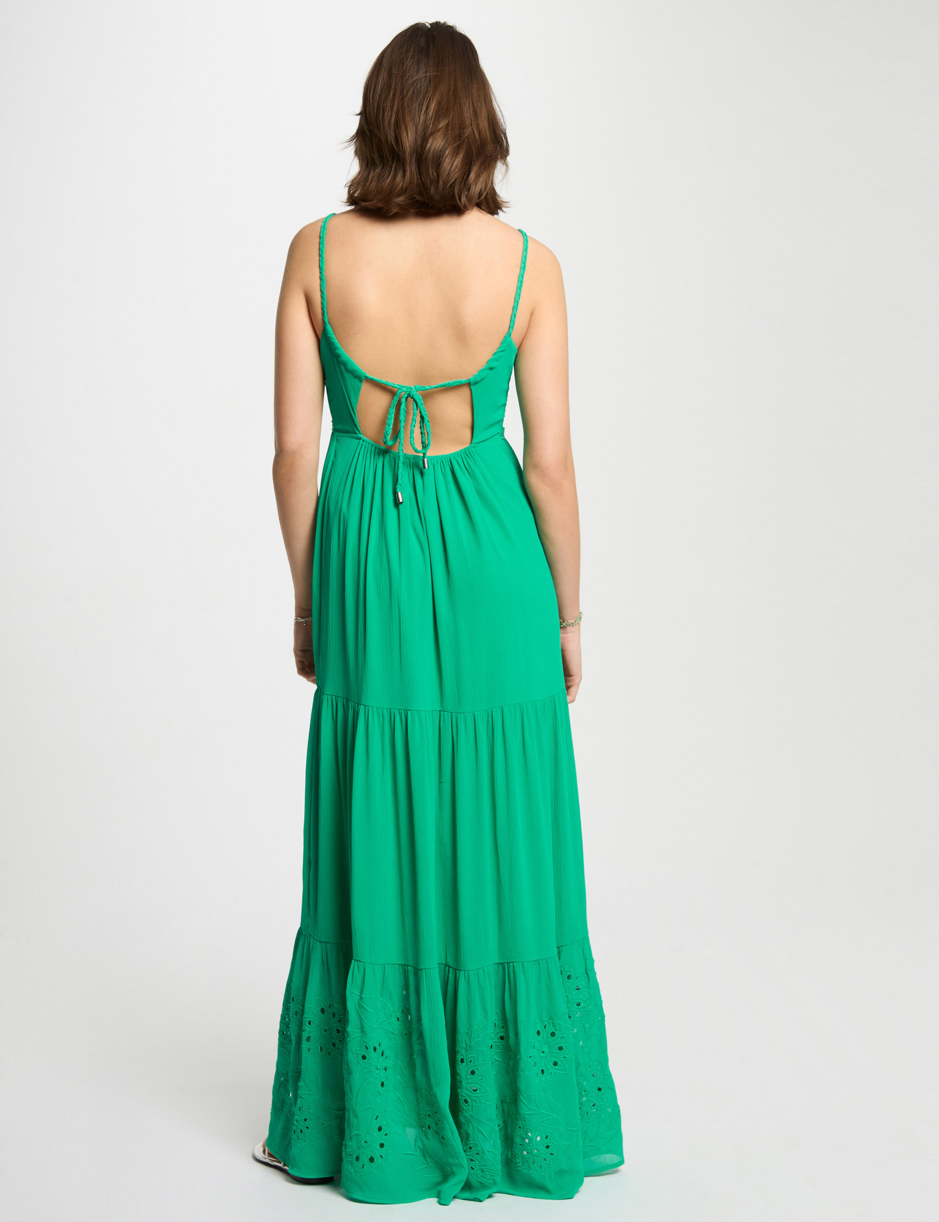 vestido largo holgado bordado verde emeralda mujer Vestido largo holgado bordado verde emeralda mujer