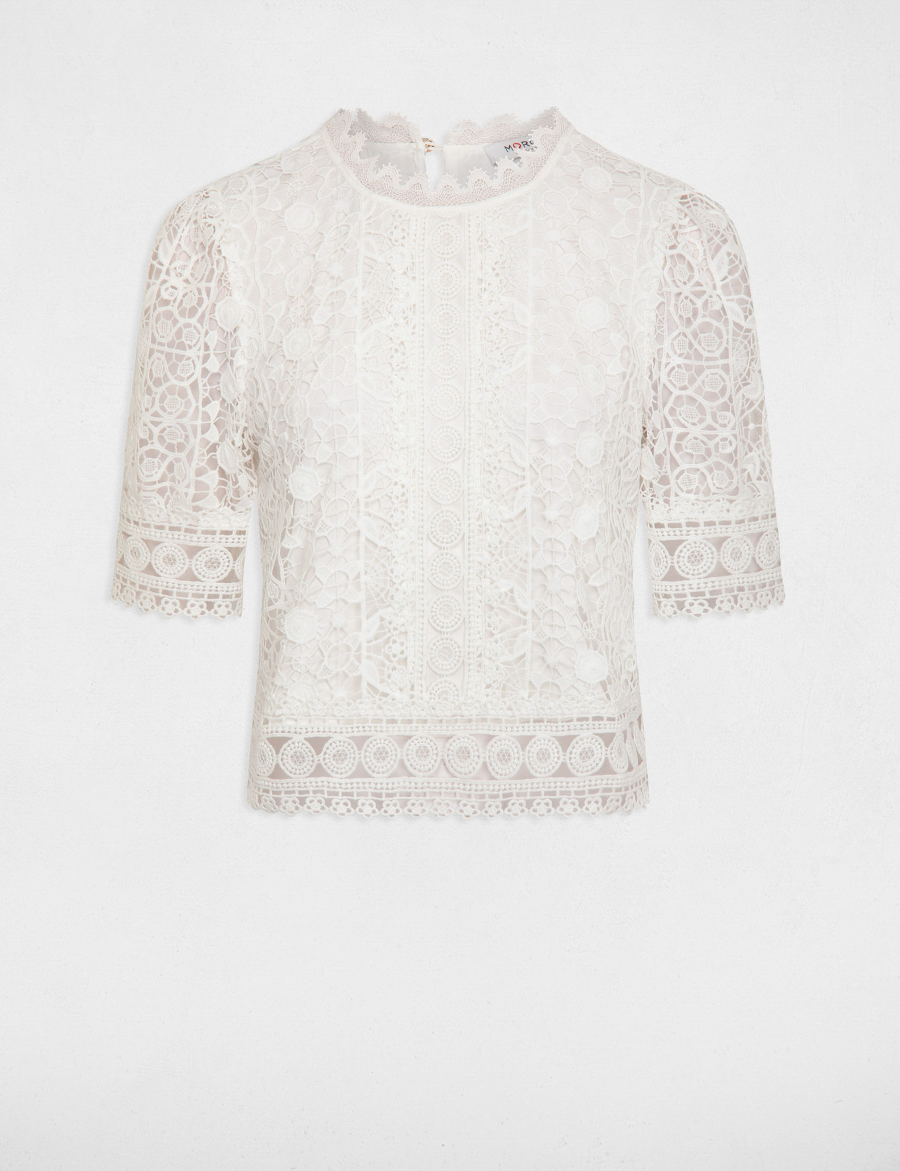 blusa manga corta con encaje marfil mujer Blusa manga corta con encaje marfil mujer