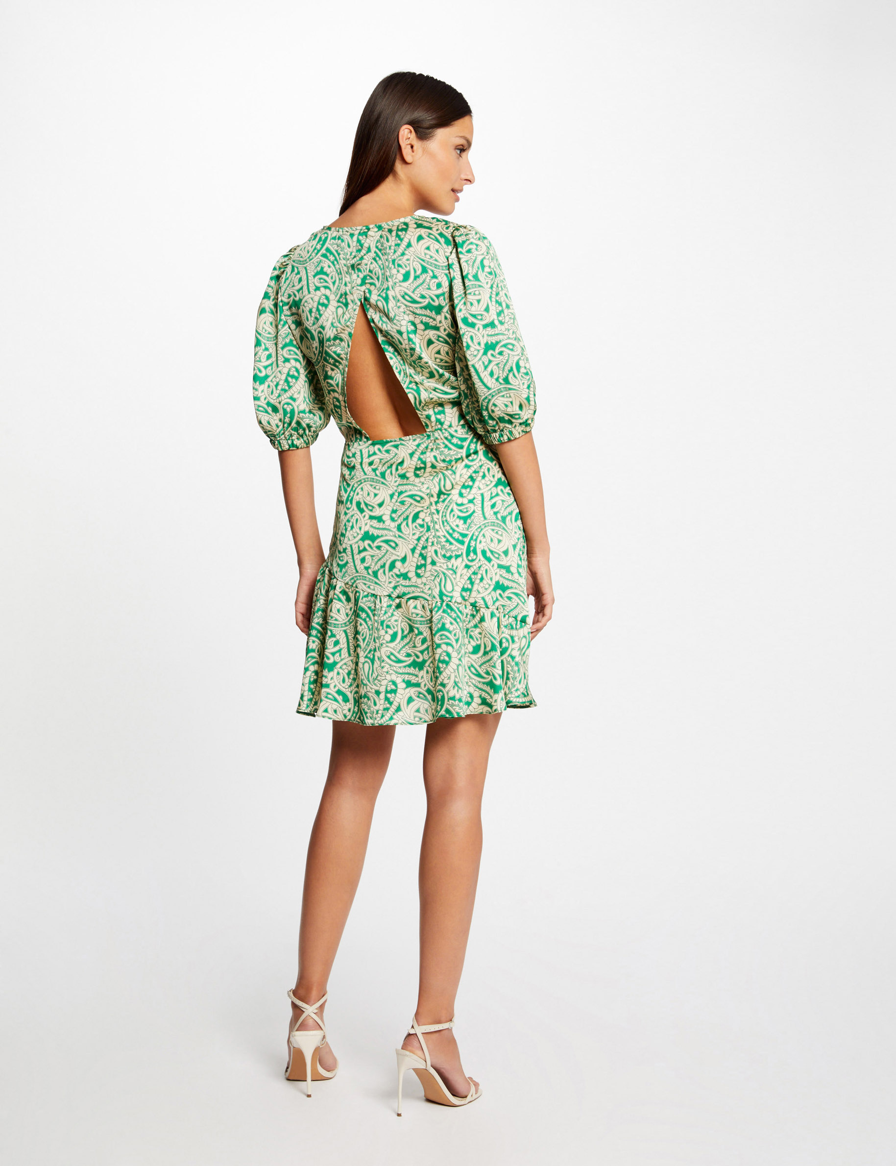 Vestido entallado de satén estampado multico mujer