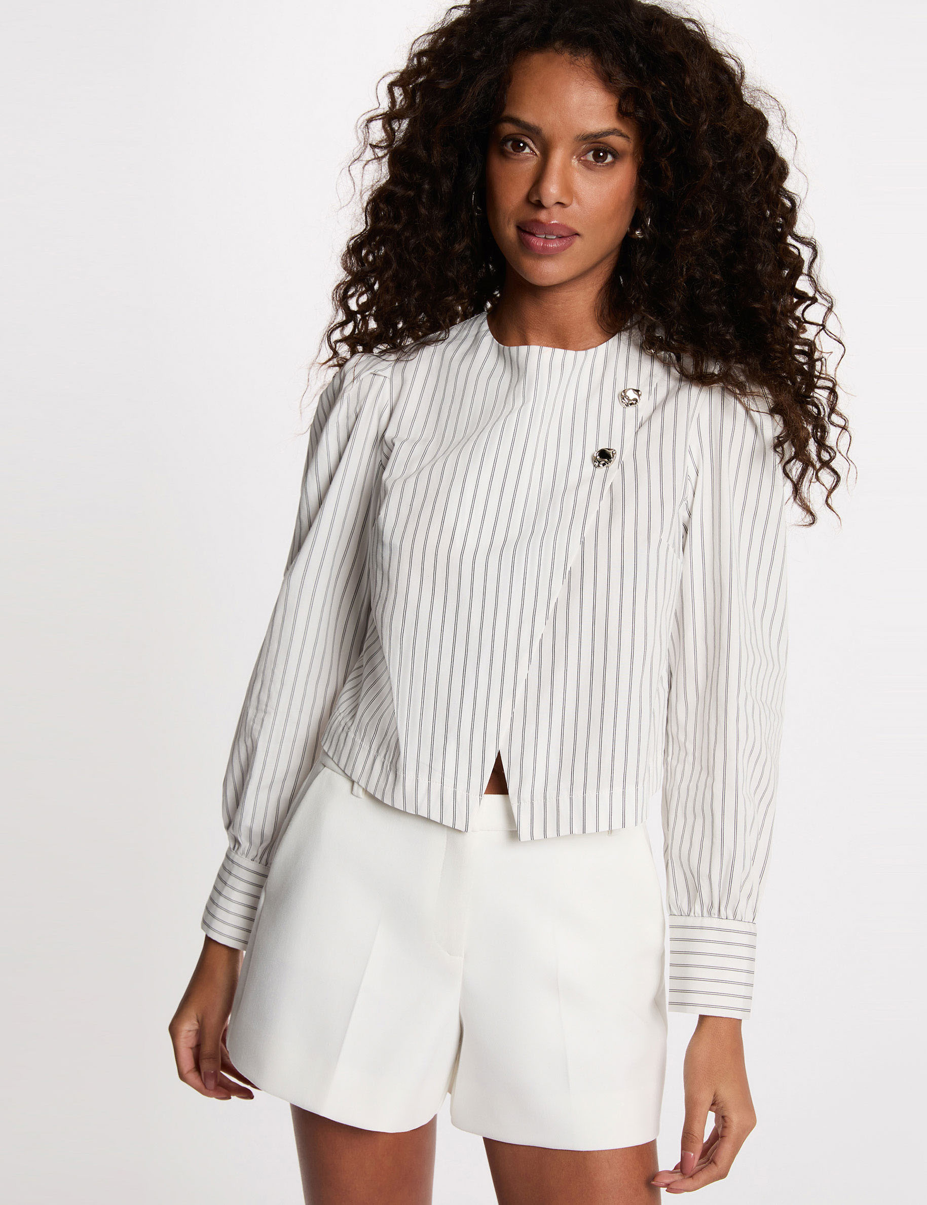 Blusa cruzada de rayas blanco mujer