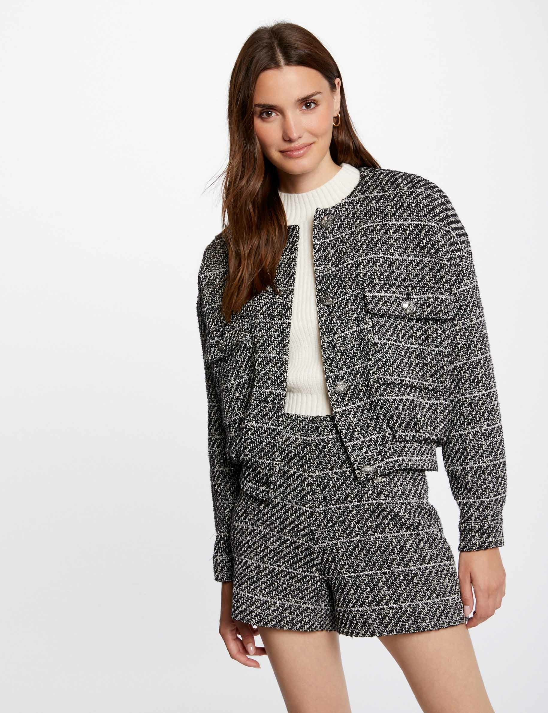 Chaqueta extragrande hilos metalizados negro mujer