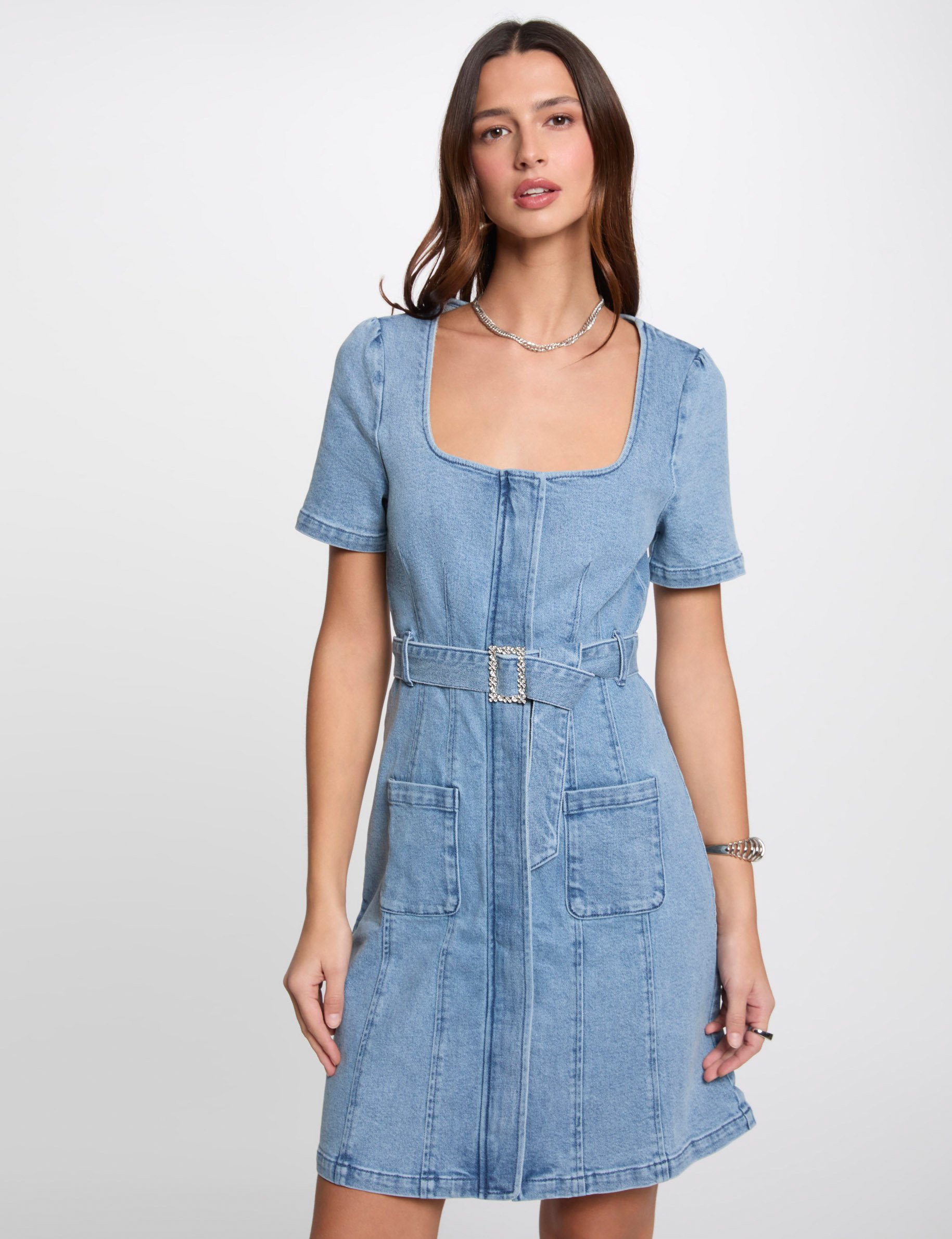 vestido de vaquero corto recto denim doble stone mujer Vestido de vaquero corto recto denim doble stone mujer