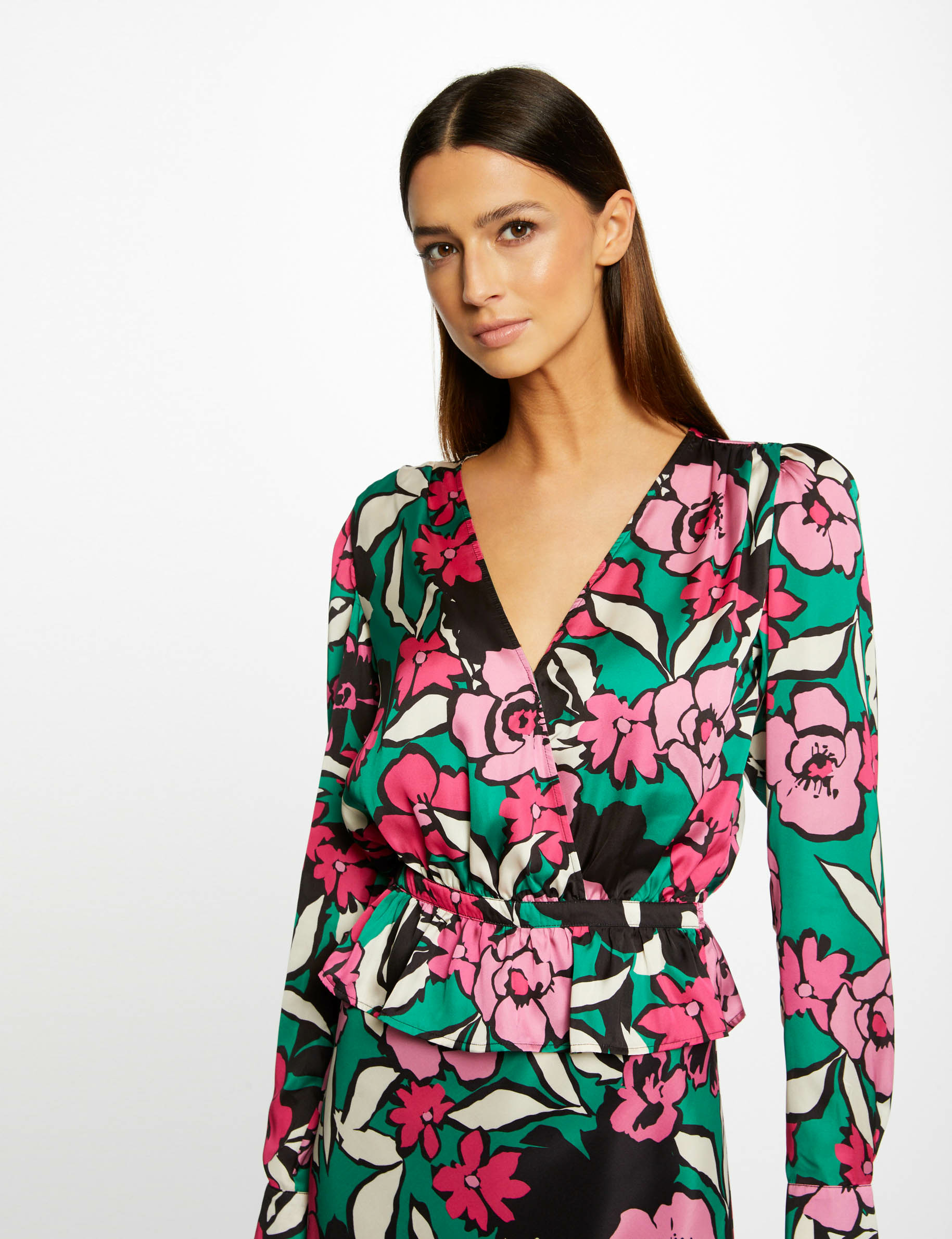 Blusa manga larga estampado floral multicolor mujer Blusa manga larga estampado floral multicolor mujer