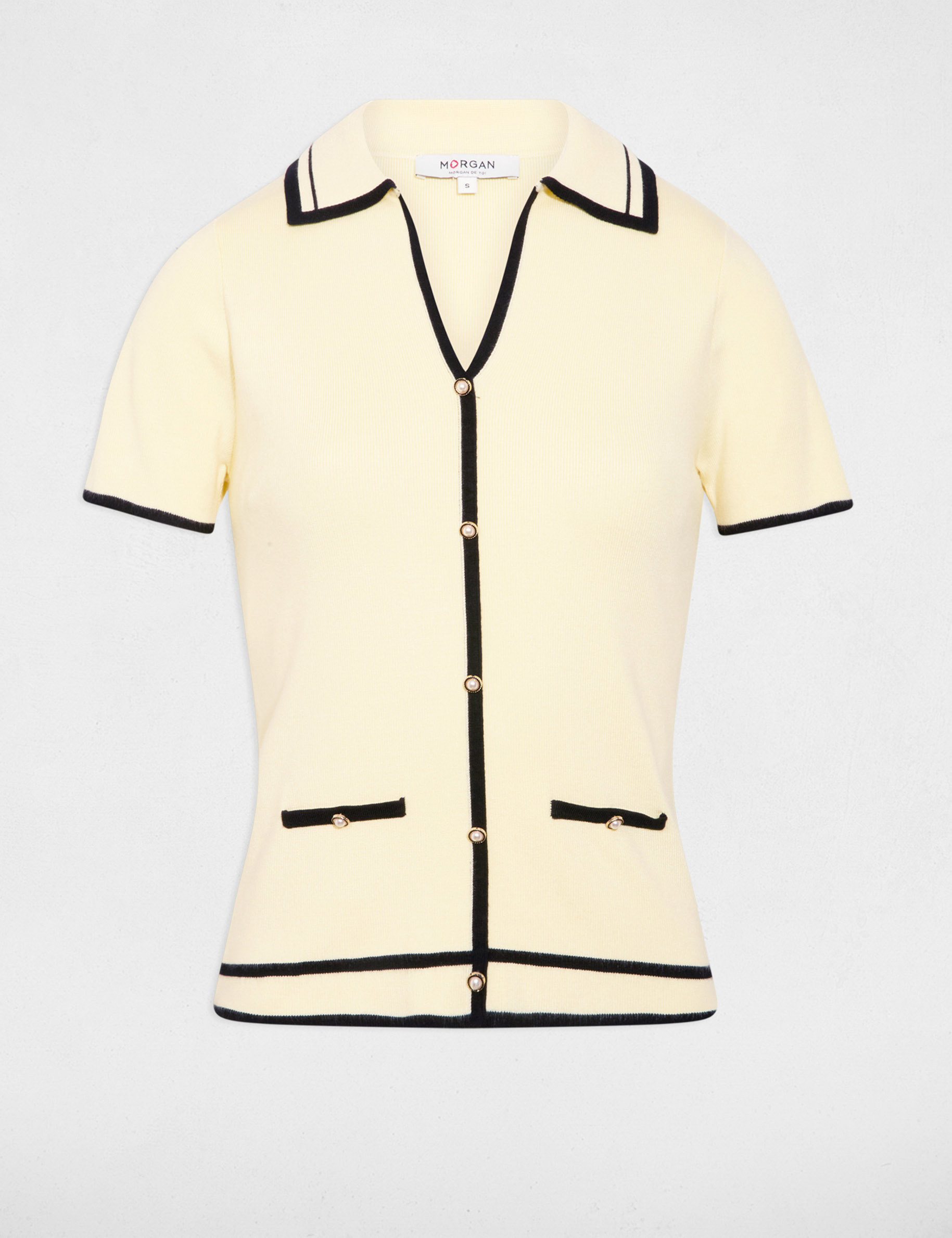 Jersey ajustado de rayas amarillo pastel mujer