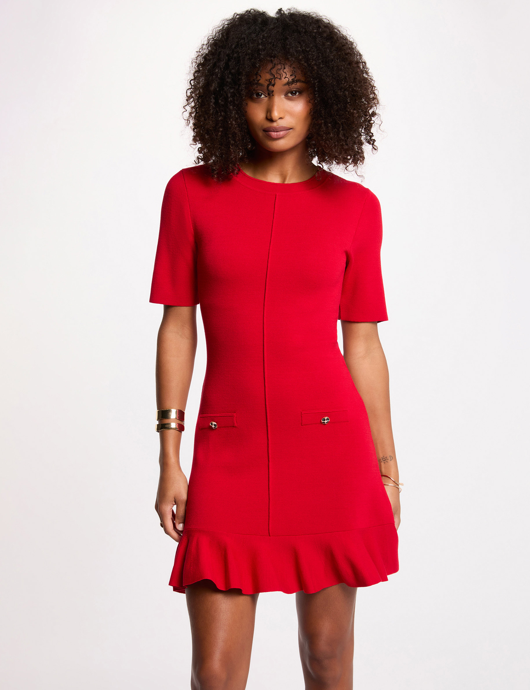 Vestido de punto corto ajustado rojo mujer