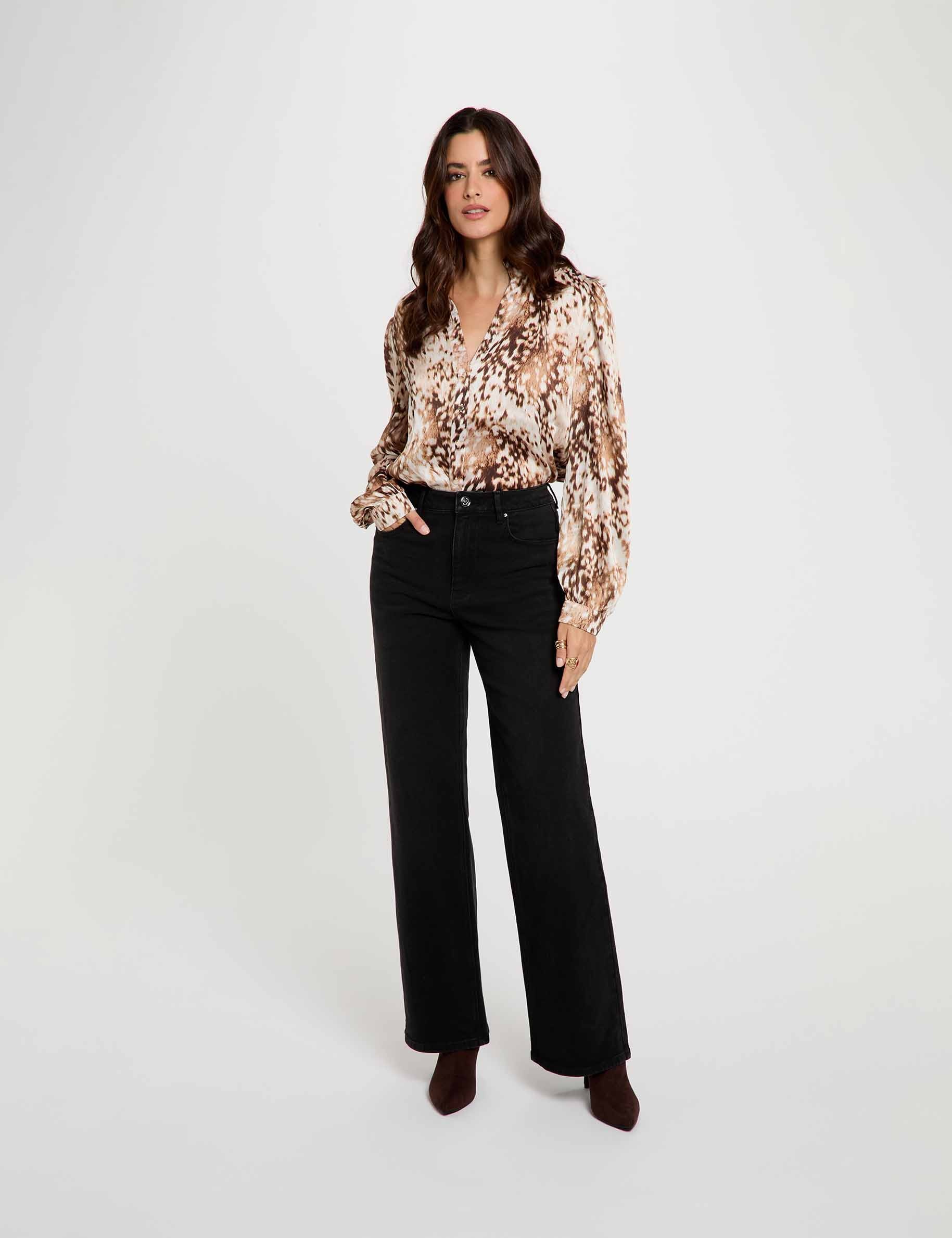 Camisa estampada con cuello en v multicolor mujer