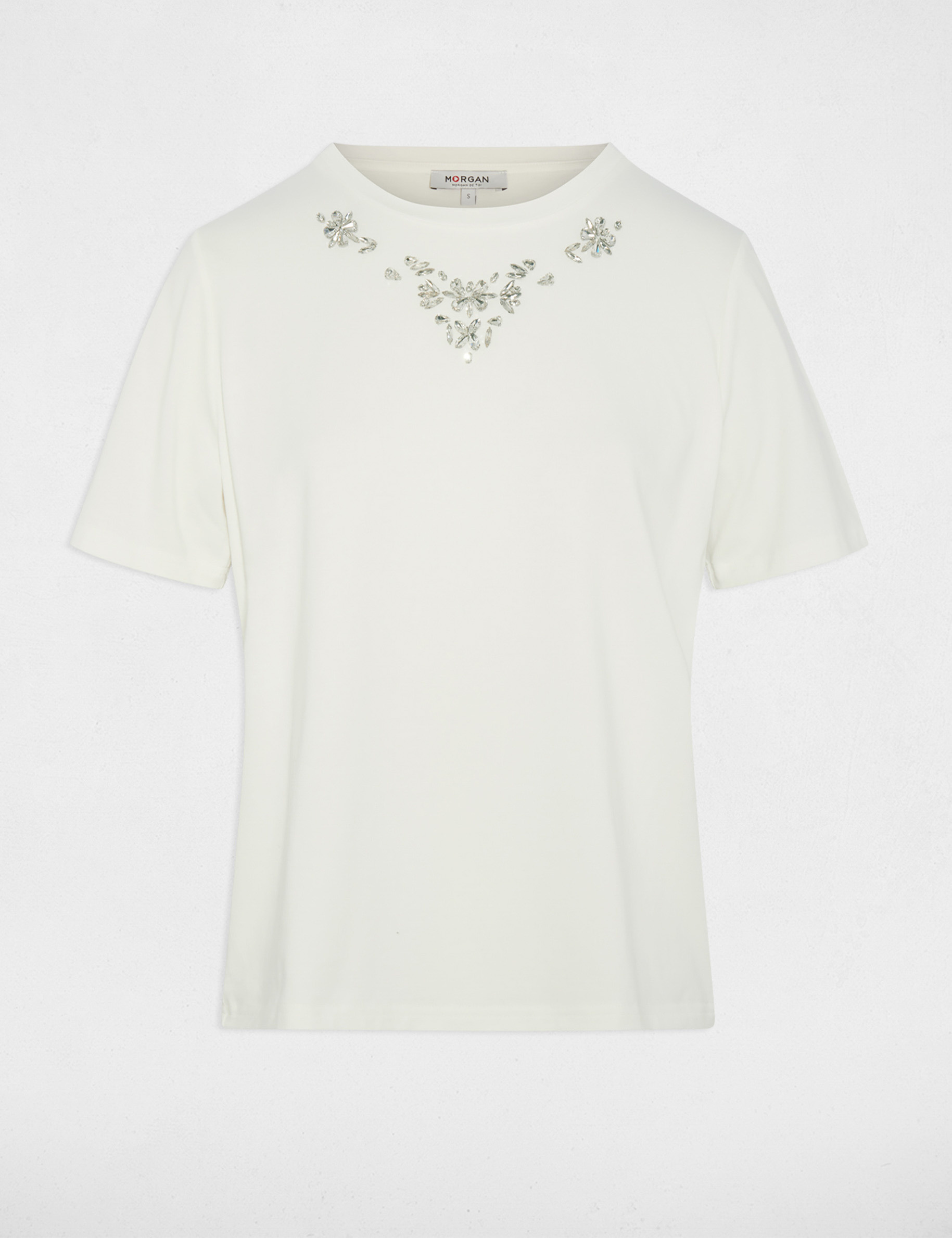 Camiseta de strass manga corta blanco mujer