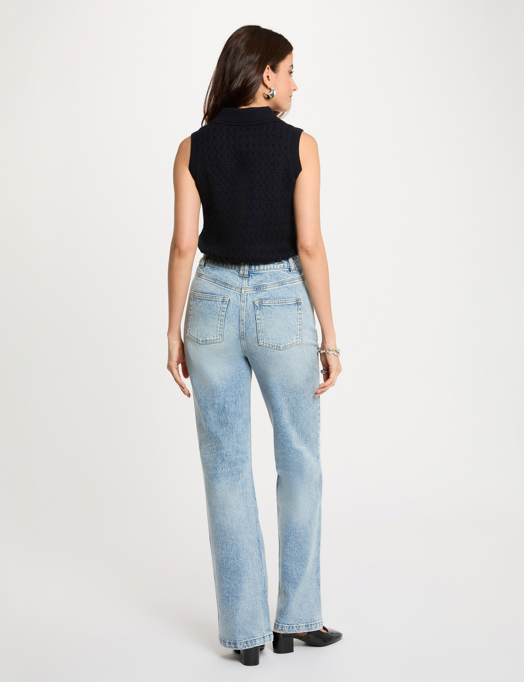 Camiseta sin mangas con cuello vuelto azul marino mujer