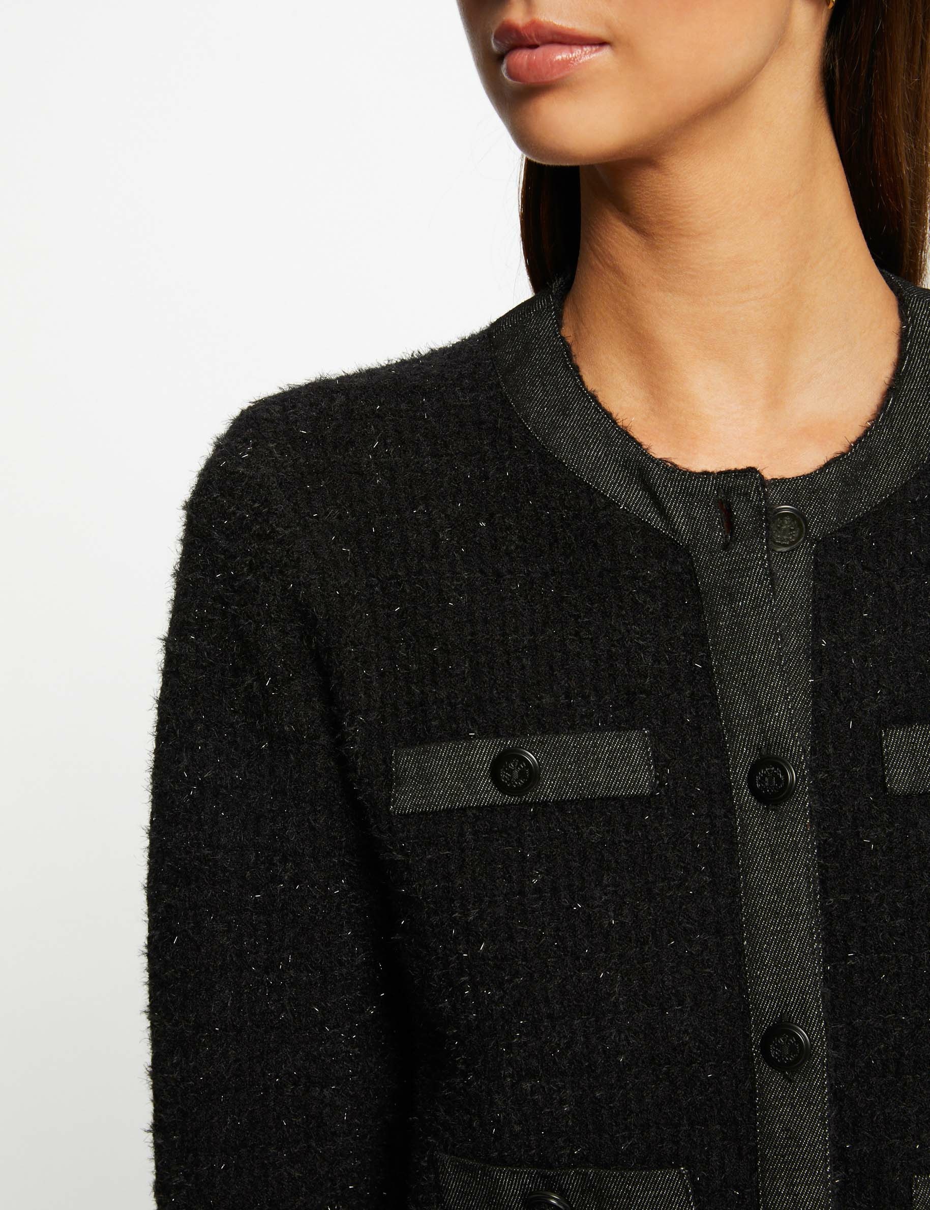 cardigan cuello redondo abotonado negro mujer Cárdigan cuello redondo abotonado negro mujer