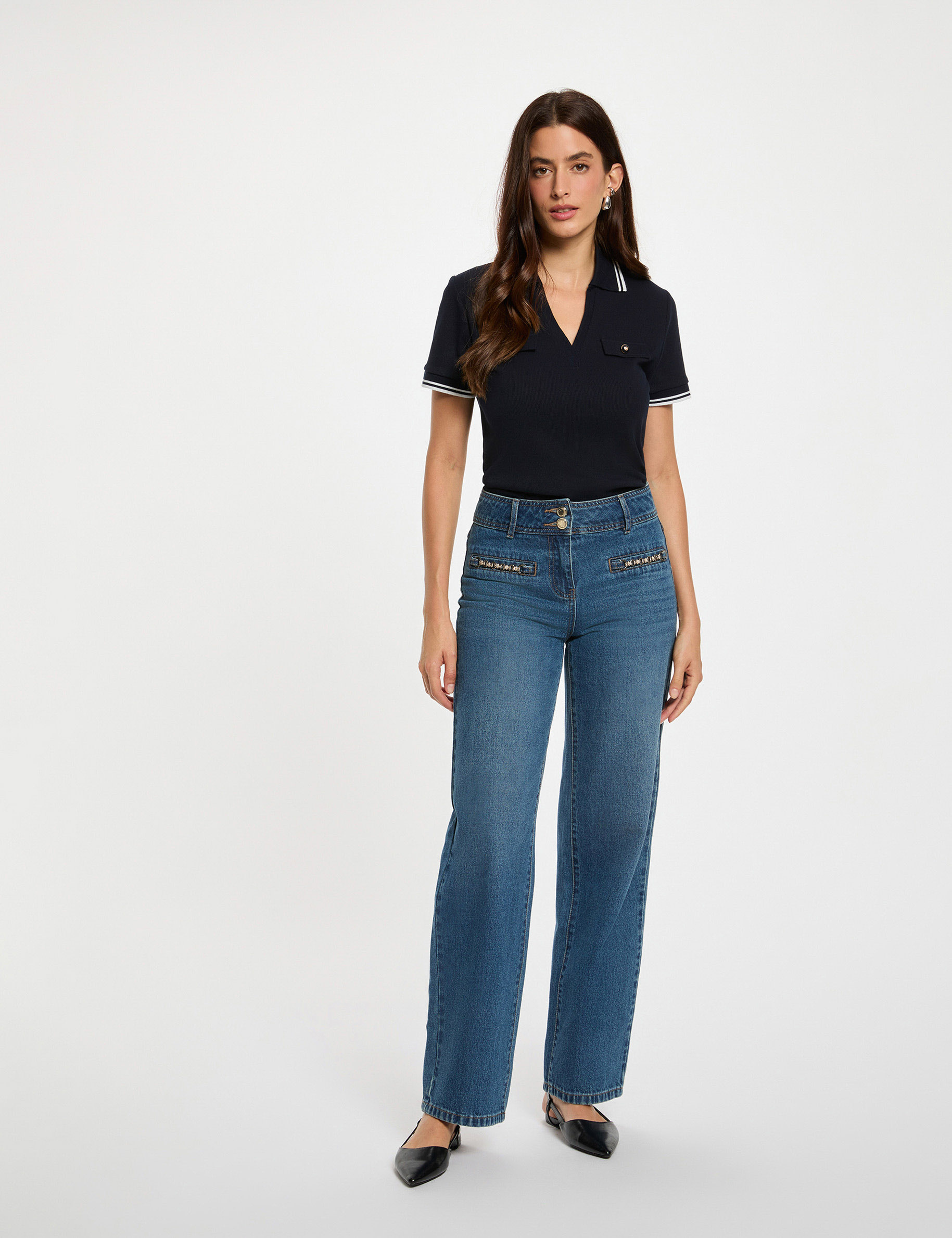 Polo ajustado azul marino mujer