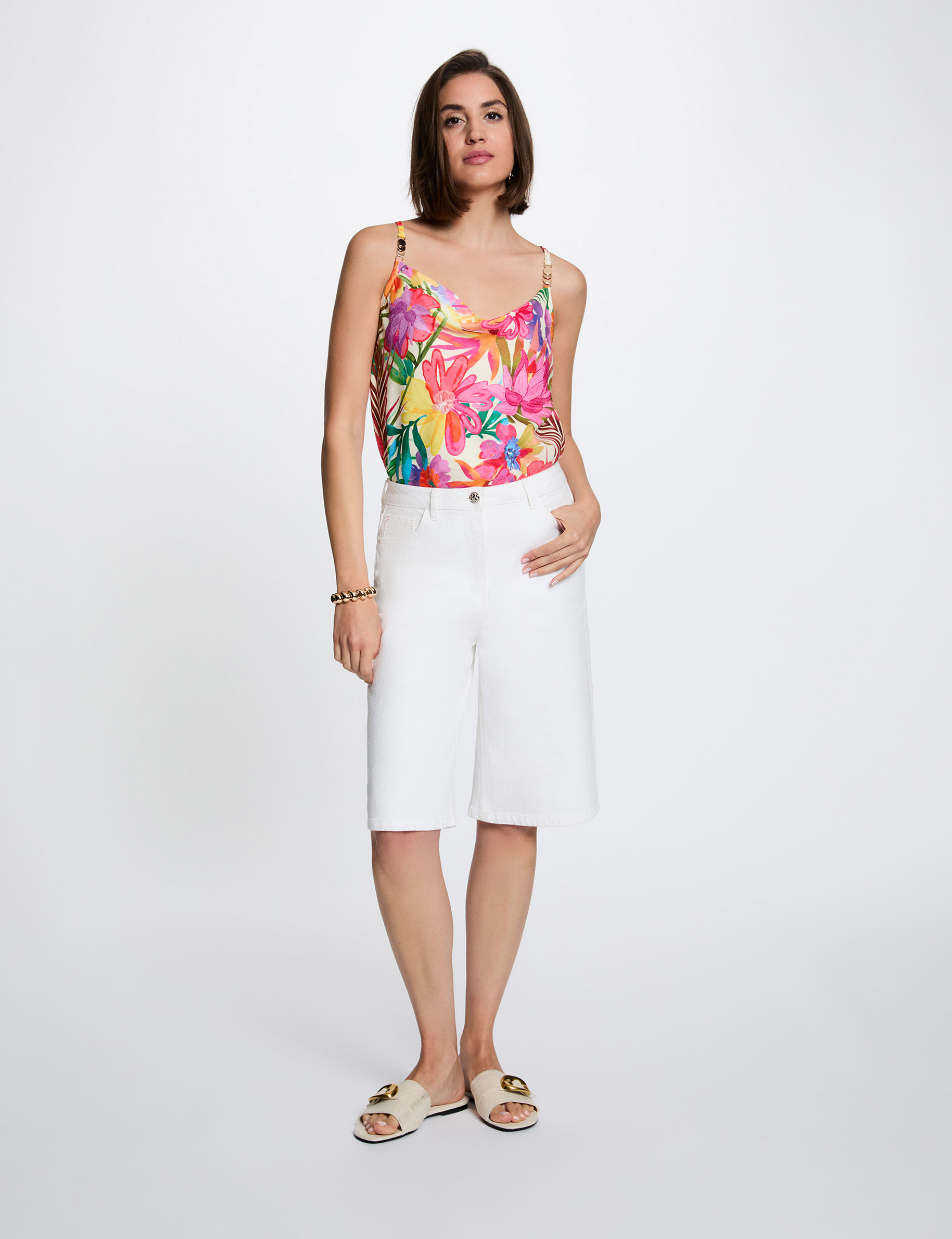 Top satinado con cuello drapeado multicolor mujer