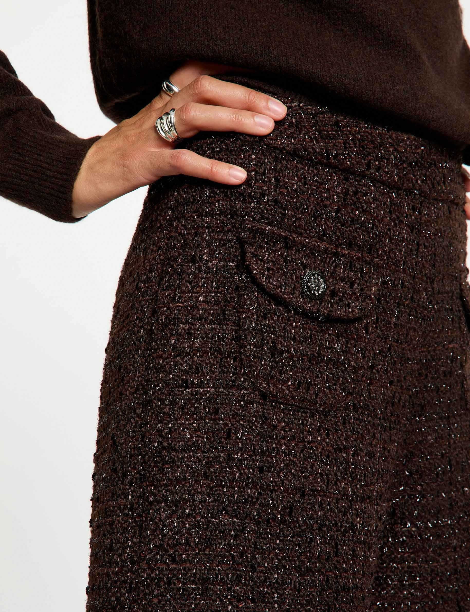 Pantal&oacute;n corto de tweed de tiro alto marr&oacute;n oscuro mujer