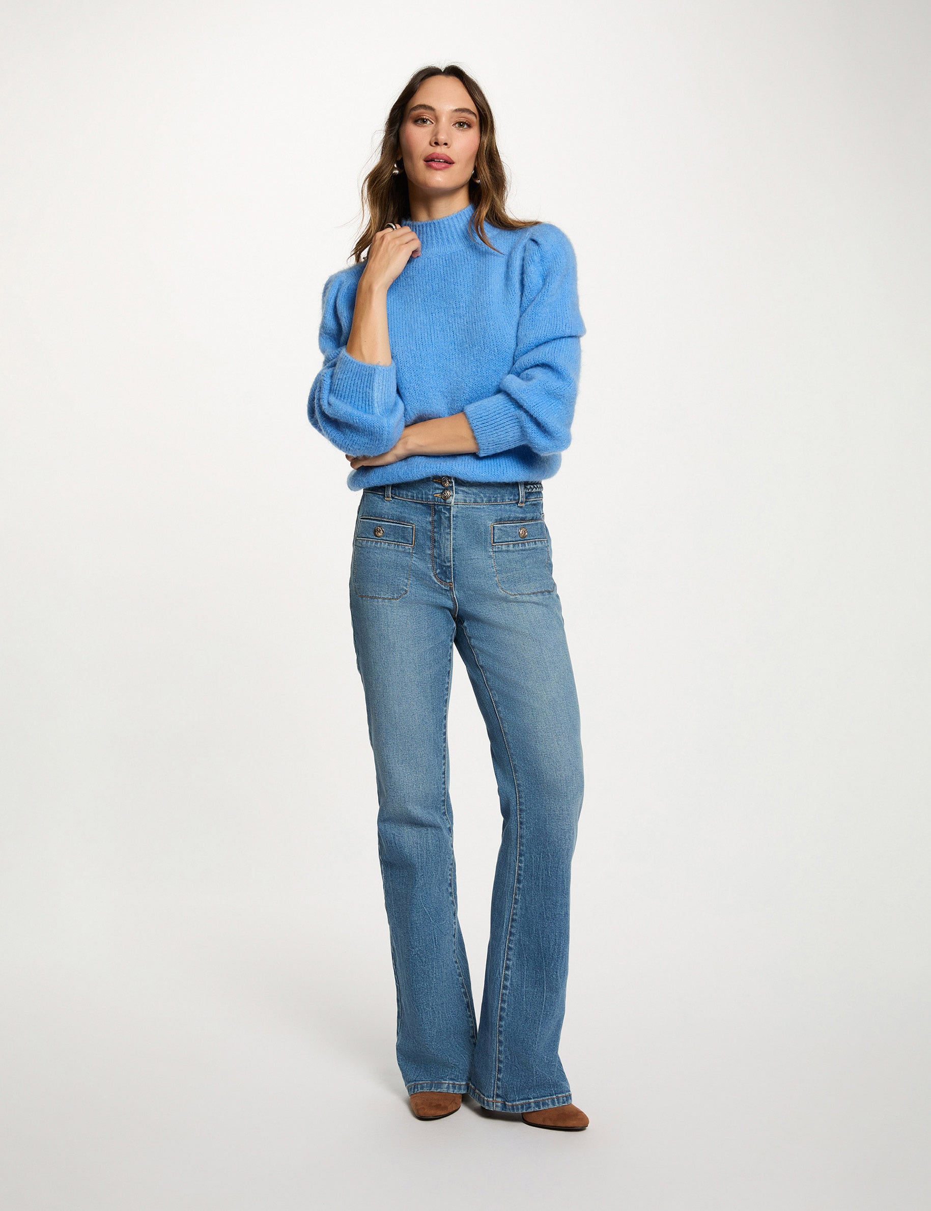 Jersey con cuello alto azul mujer