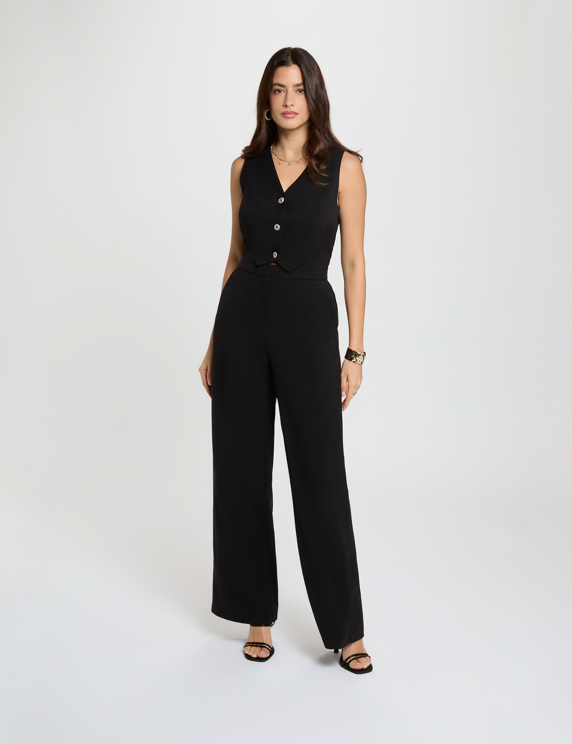 Mono largo escote en V negro mujer