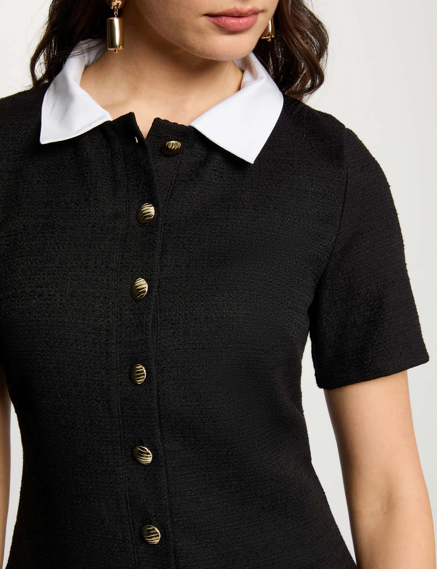 Vestido corto de tweed negro mujer