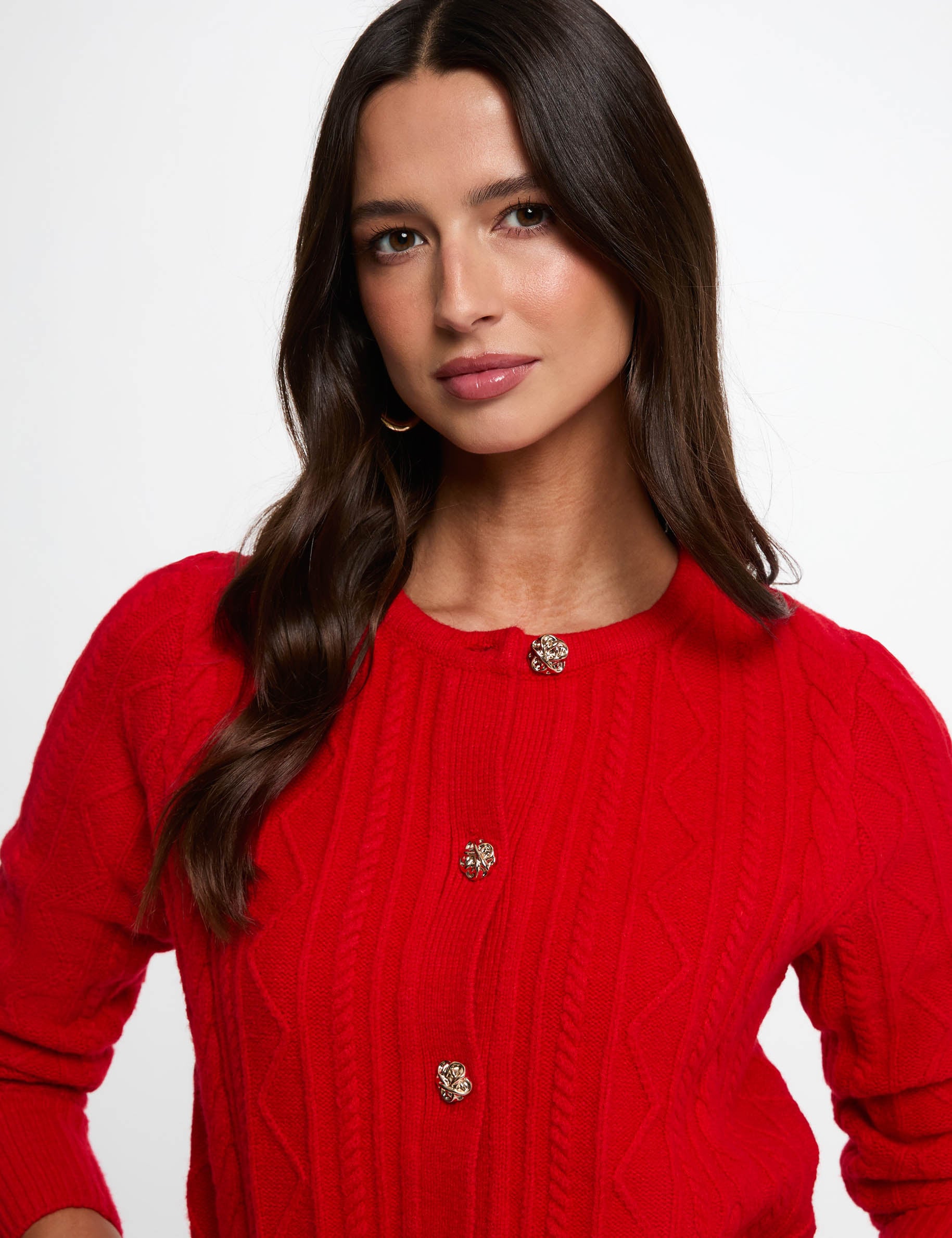 Jersey c&aacute;rdigan abotonado rojo mujer