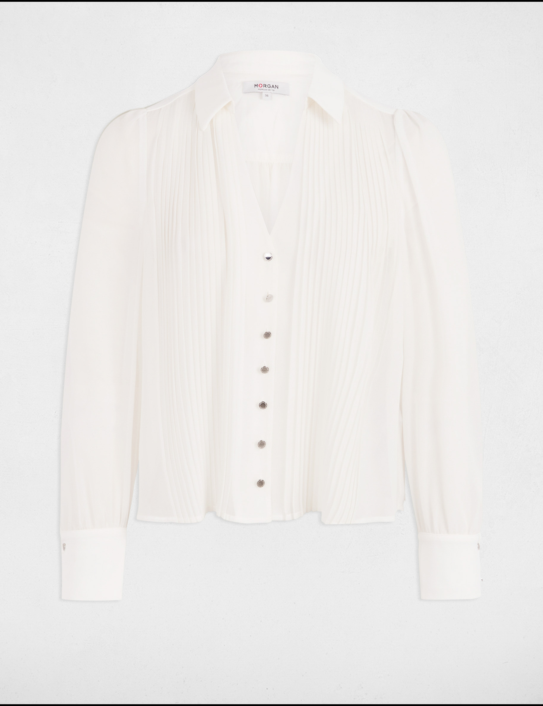 camisa manga larga pliegues blanco mujer Camisa manga larga pliegues blanco mujer