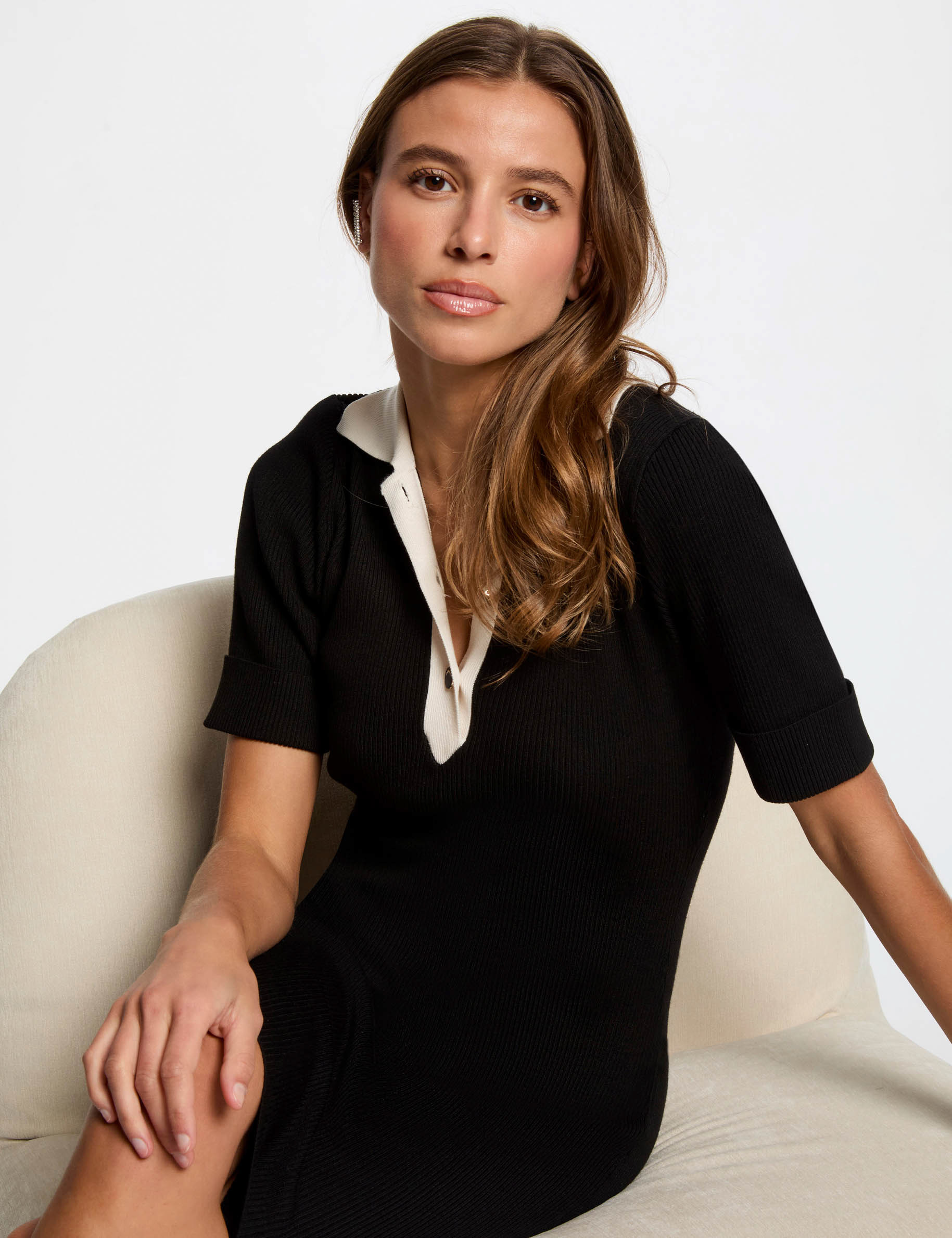 vestido punto corto entallado negro mujer Vestido punto corto entallado negro mujer