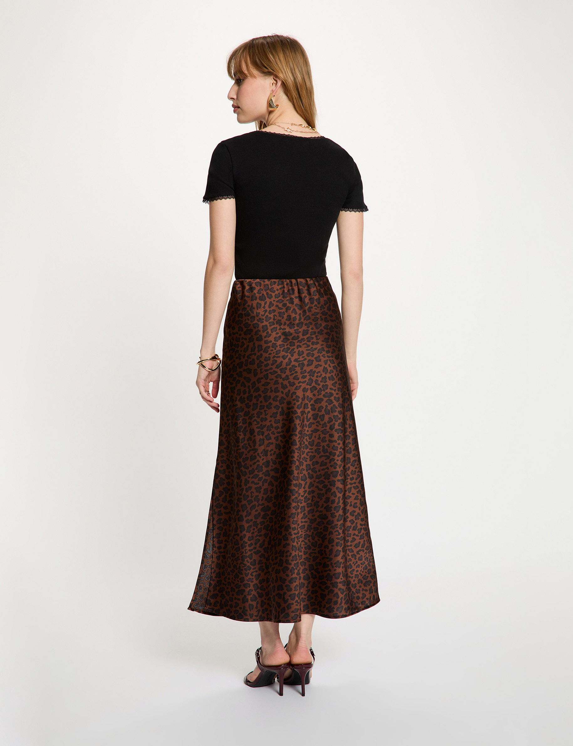Falda larga satinada multicolor mujer