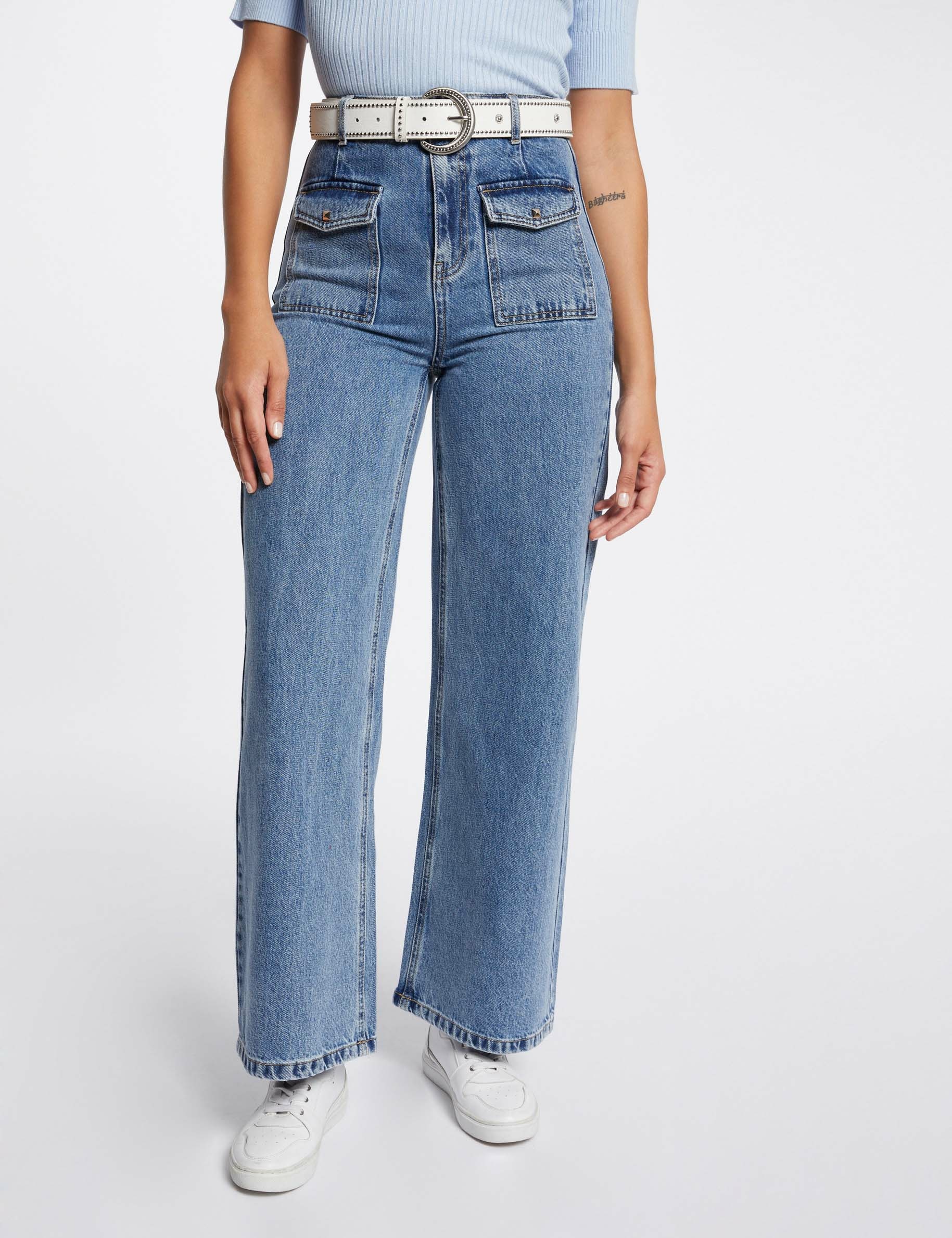 vaquero pernera ancha talle alto denim doble stone mujer Vaquero pernera ancha talle alto denim doble stone mujer