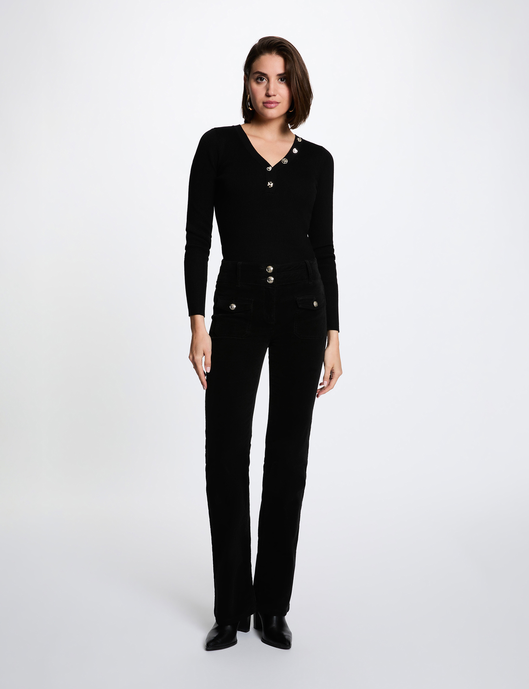 Jersey cuello v fantas&iacute;a negro mujer